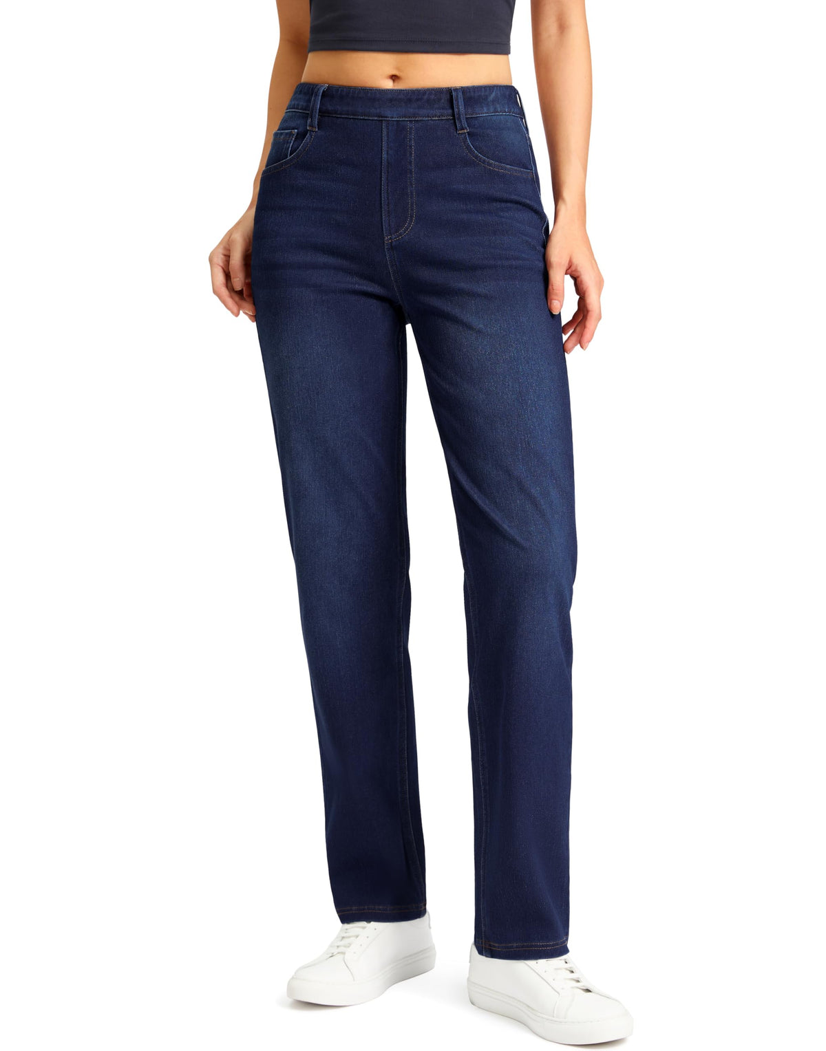 Rammus Womens Stretchy Pull on Straight Leg Jeans