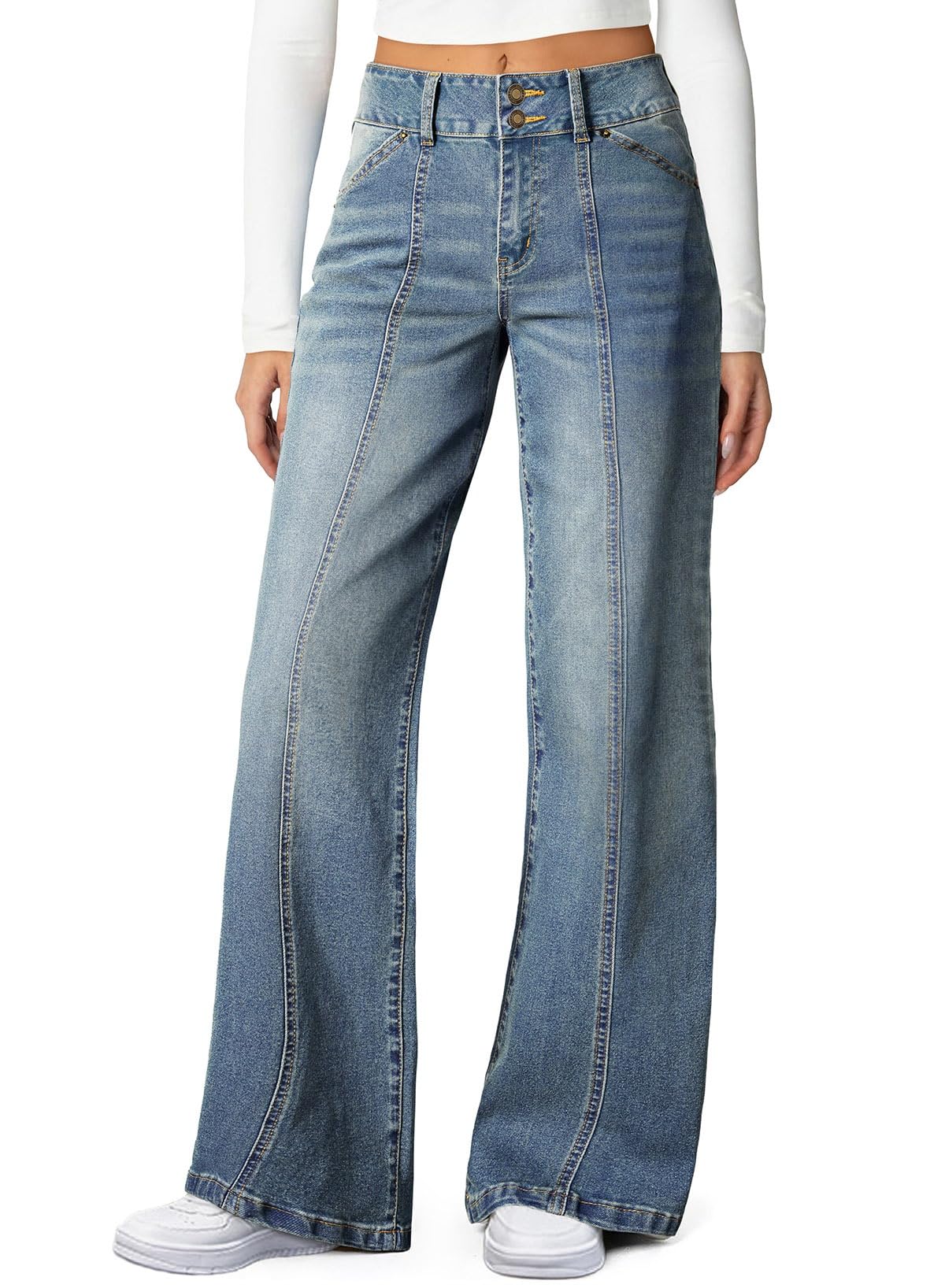 Sidefeel Women's High Waisted Wide Leg Stretchy Jeans