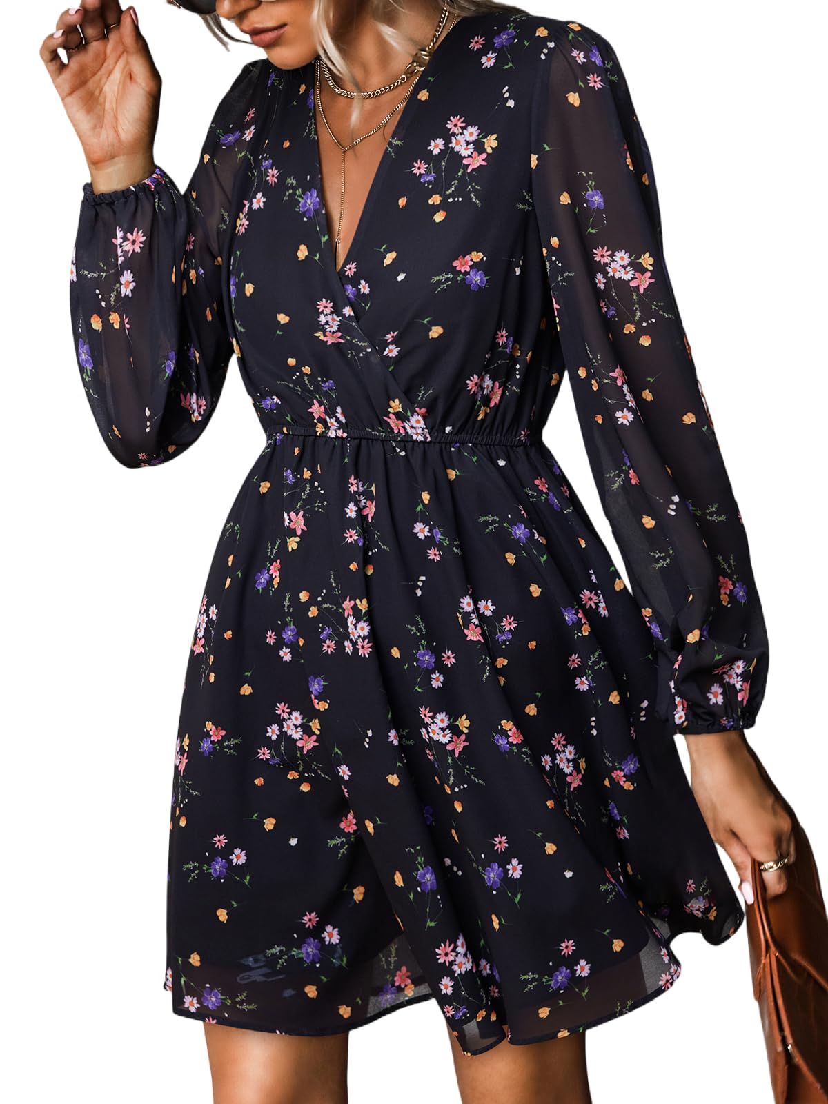 CUPSHE Womens Fall Floral Dress Boho Vacation Mini Wedding Guest Dresses