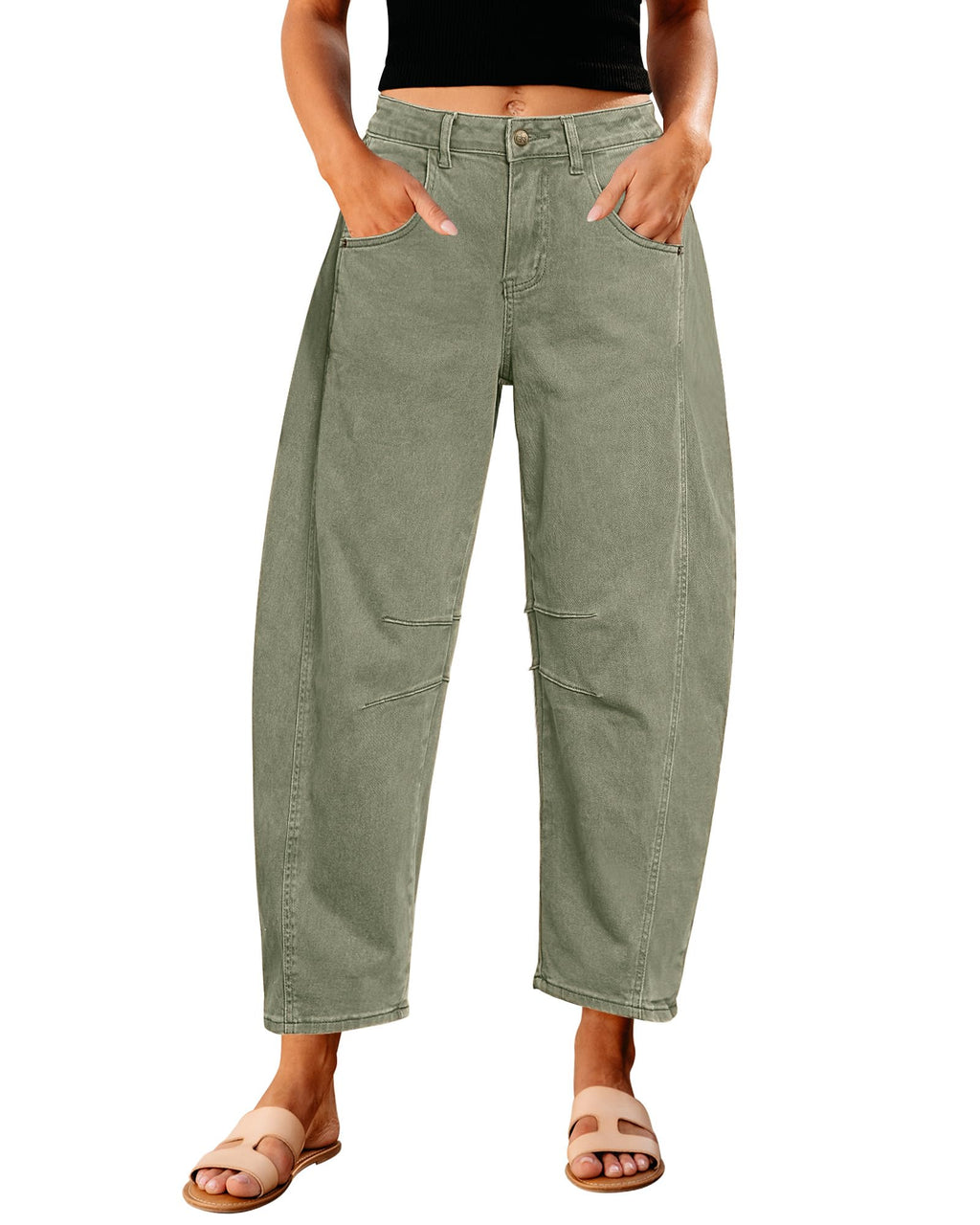 GRAPENT Barrel Jeans for Women High Waist Baggy Cropped Stretch Denim Pants
