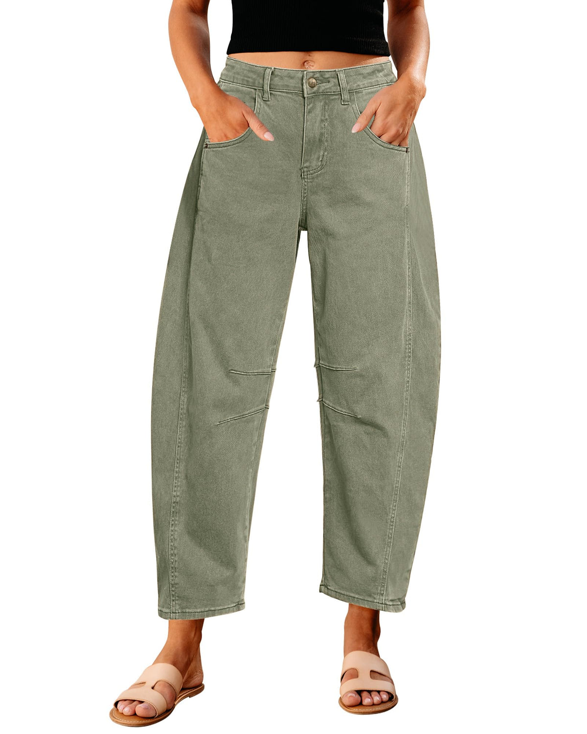 GRAPENT Barrel Jeans for Women High Waist Baggy Cropped Stretch Denim Pants