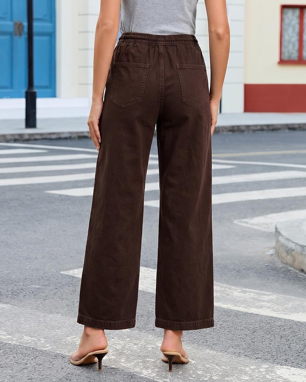 GRAPENT Wide Leg Jeans for Women Trendy High Waisted Drawstring Tie Elastic Waist Stretchy Denim Pants Trouser Jeans