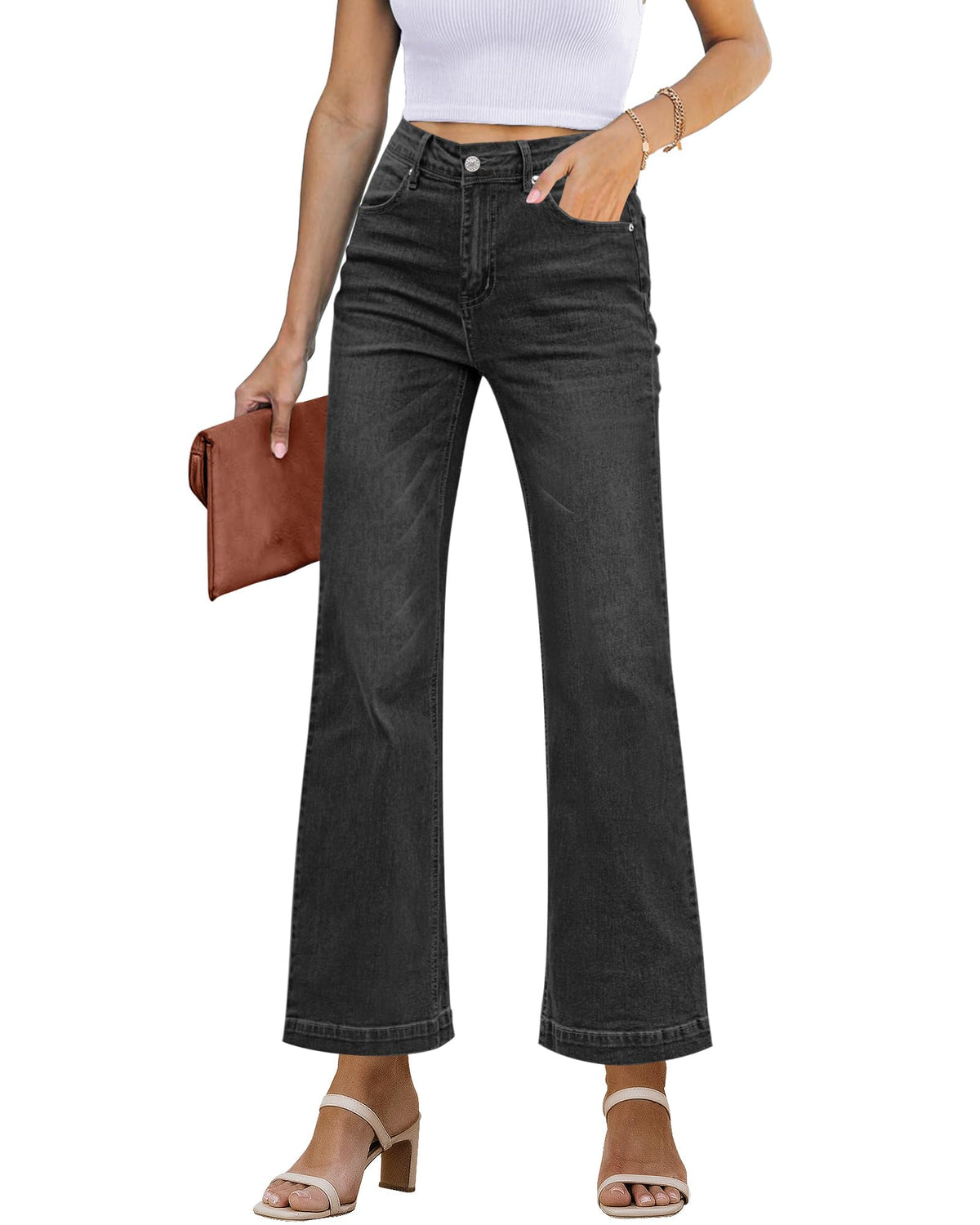 GRAPENT Flare Jeans for Women High Rise Wide Leg Baggy Stretchy Denim Pants