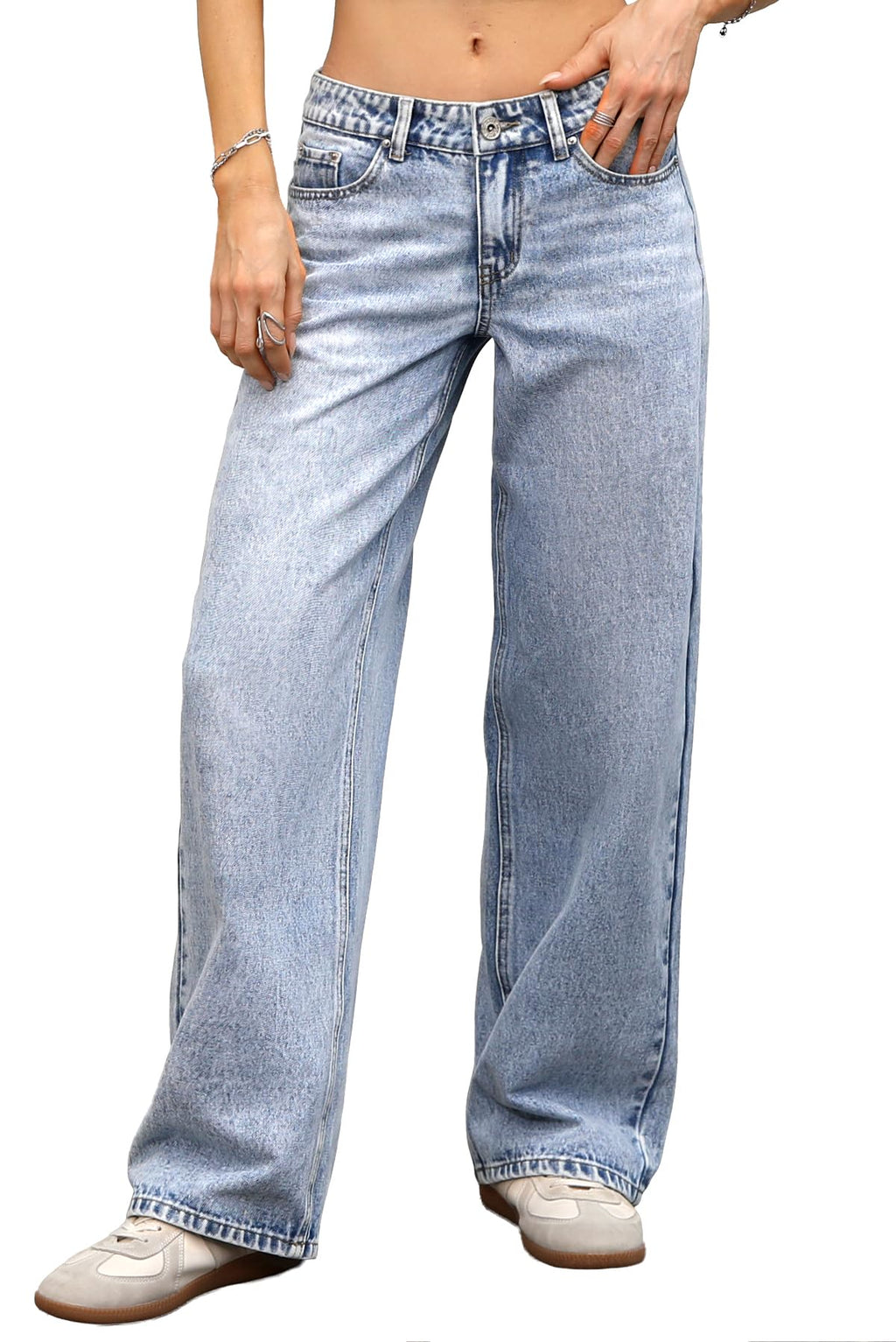 ELLEVEN Low Rise Baggy Jeans for Women, Straight Leg Denim Pants