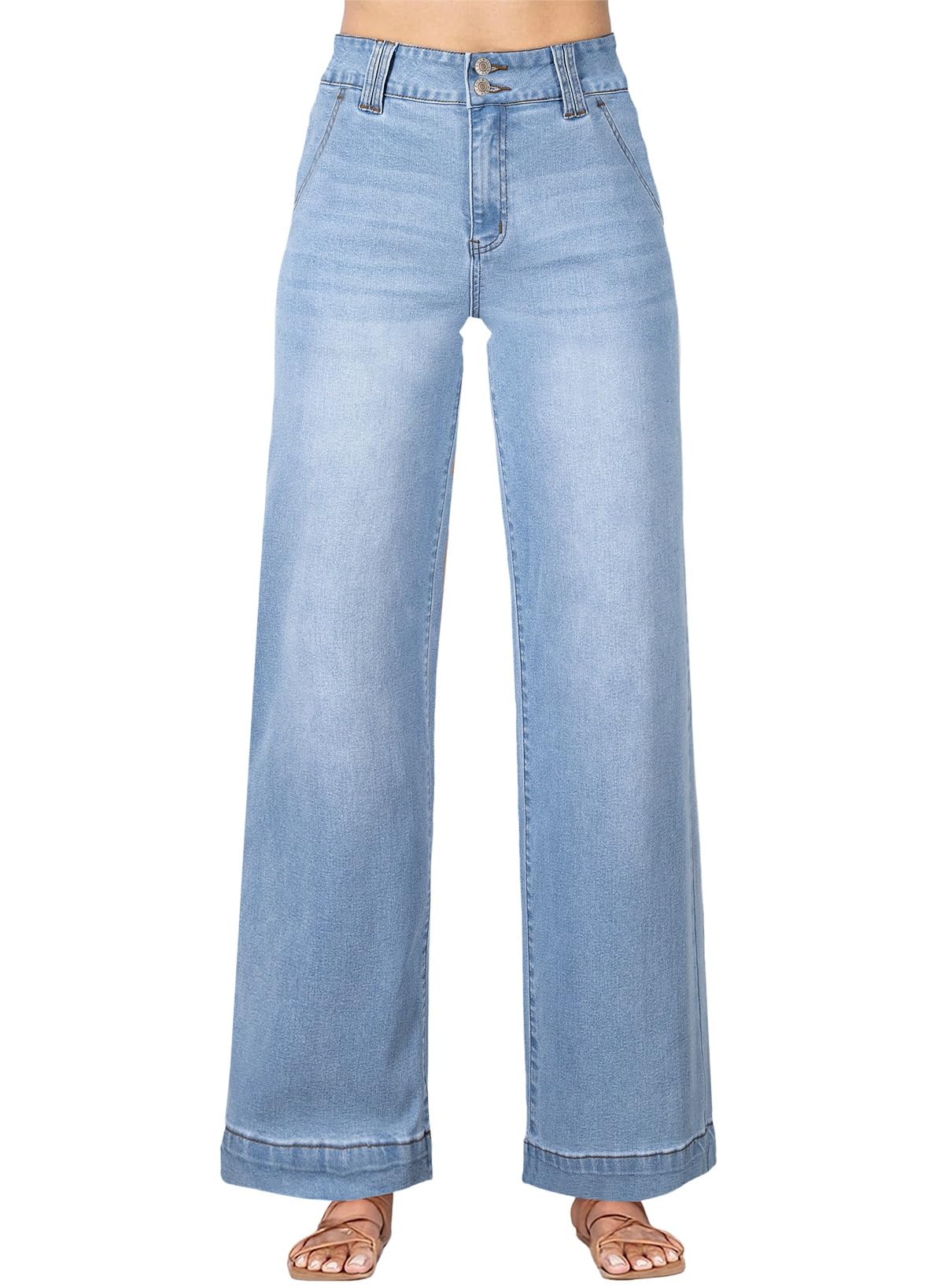 Astylish Women's High Waisted Wide Leg Straight Jeans