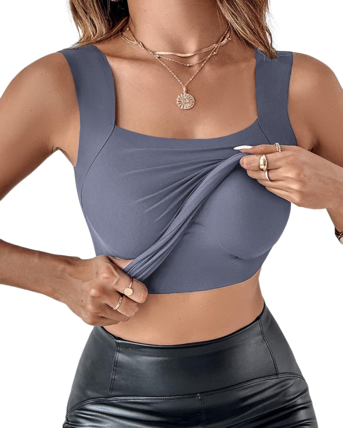 CHICME Womens Built in Bra Shapewear Tank Top U Neck Camisole