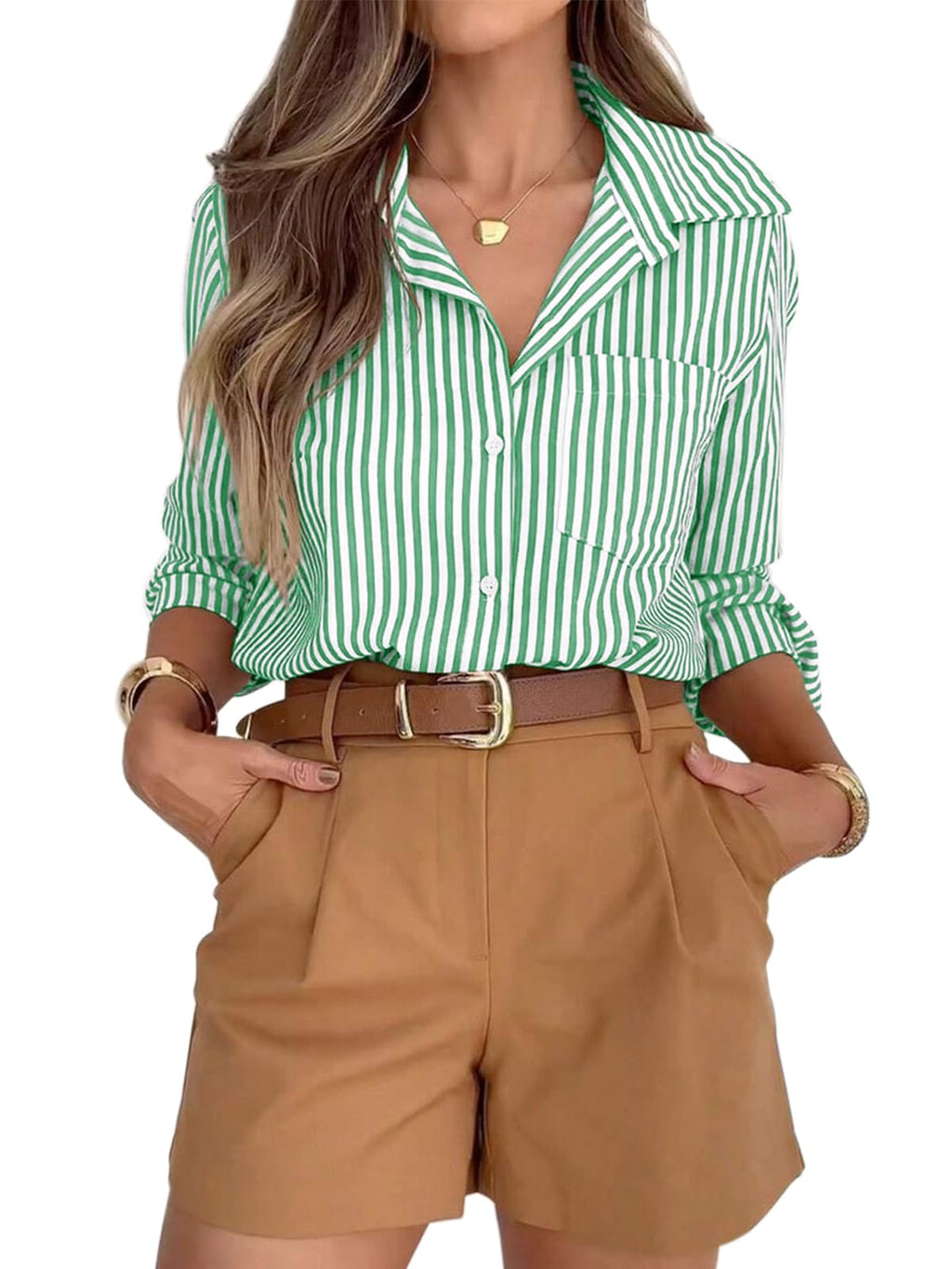 siliteelon Button Down Striped Shirts for Women Work Collared Dress Blouses