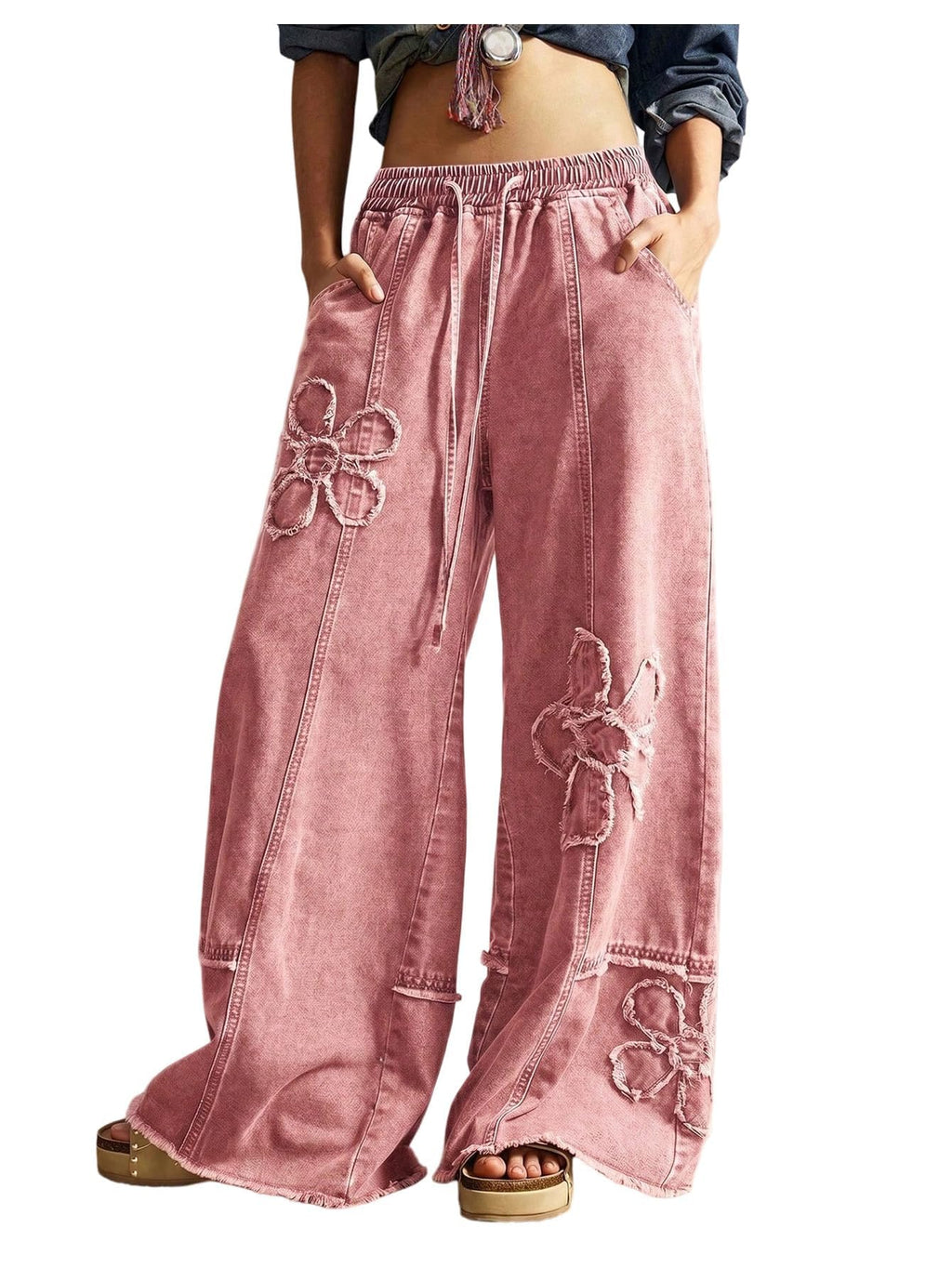 BEAUDRM Women's Y2K Baggy Jeans Wide Leg Jeans Denim Boho Pants