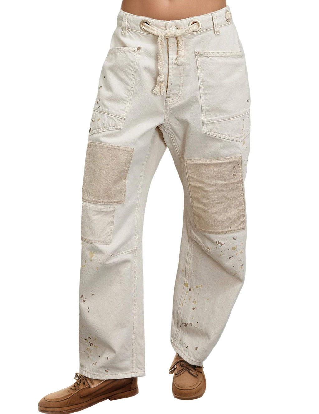 Mewunan Womens Pull-On Barrel Jeans Mid-Low Rise Boyfriend Drawstring Ankle Baggy Elastic Waist Stretchy Boho Denim Pants