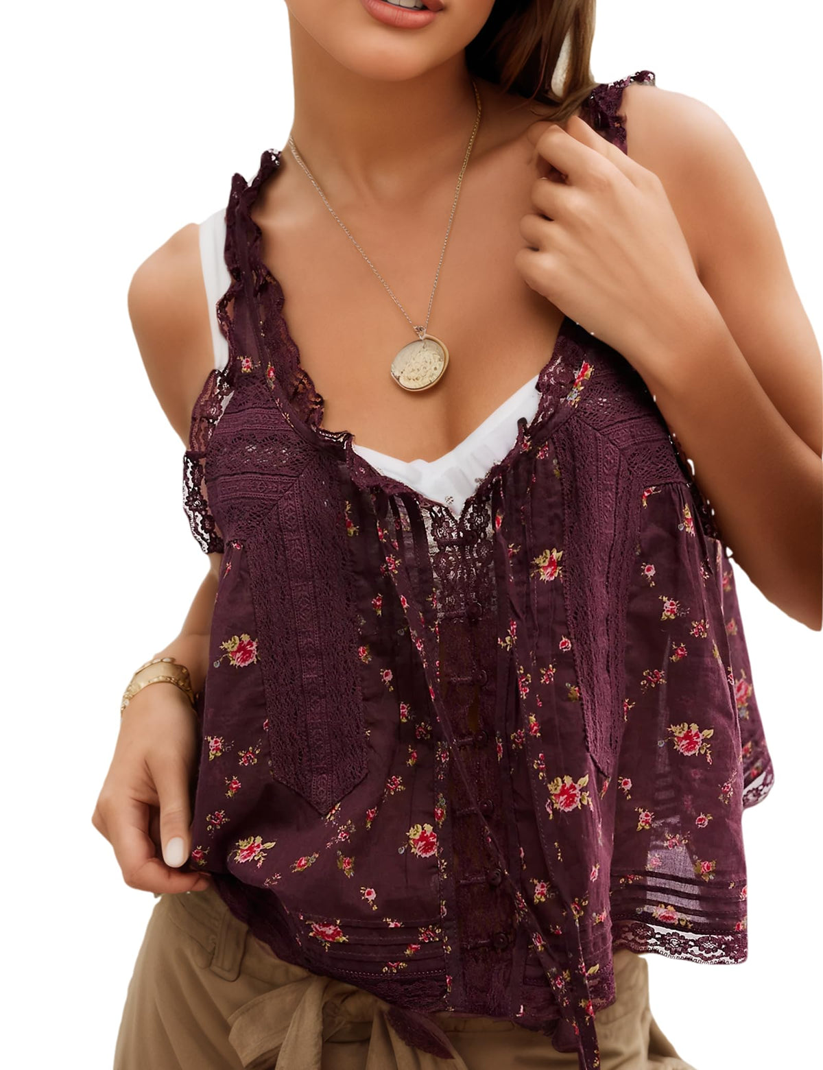 Women Summer Boho Lace Tie Front Tank Beach Vacation Top Button Down Sleeveless Cardigan Crop Y2k Tops Clothes 2026