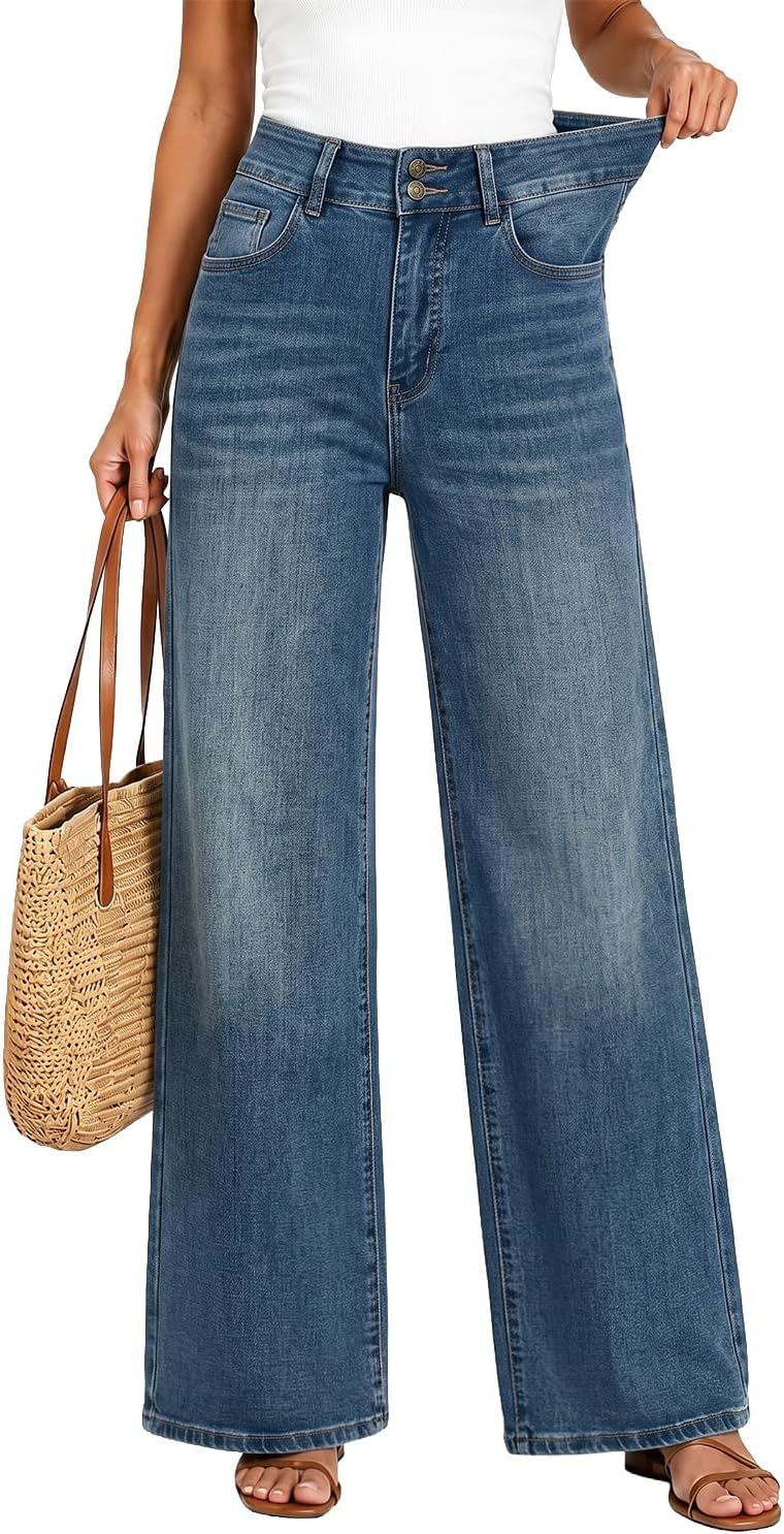 Women's High Waisted Wide Leg Jeans Stretchy Baggy Pants Trendy Fit
