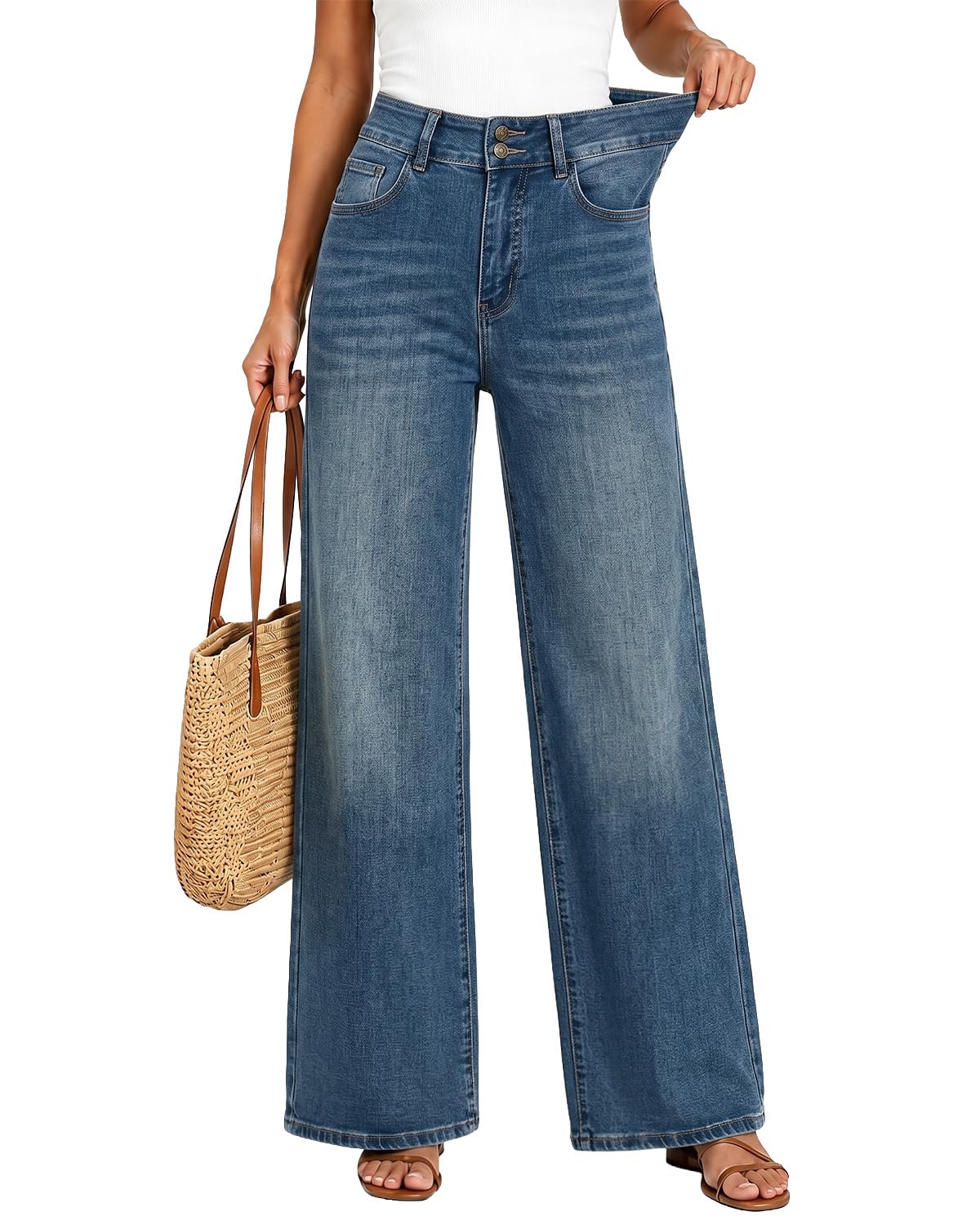 Women's High Waisted Wide Leg Jeans Stretchy Baggy Pants Trendy Fit