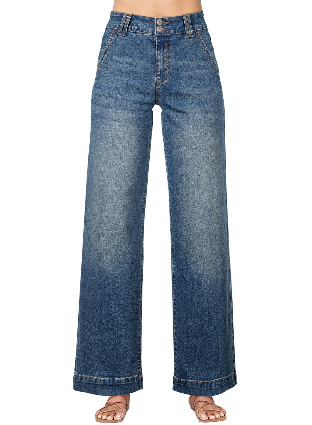Astylish Women's High Waisted Wide Leg Straight Jeans