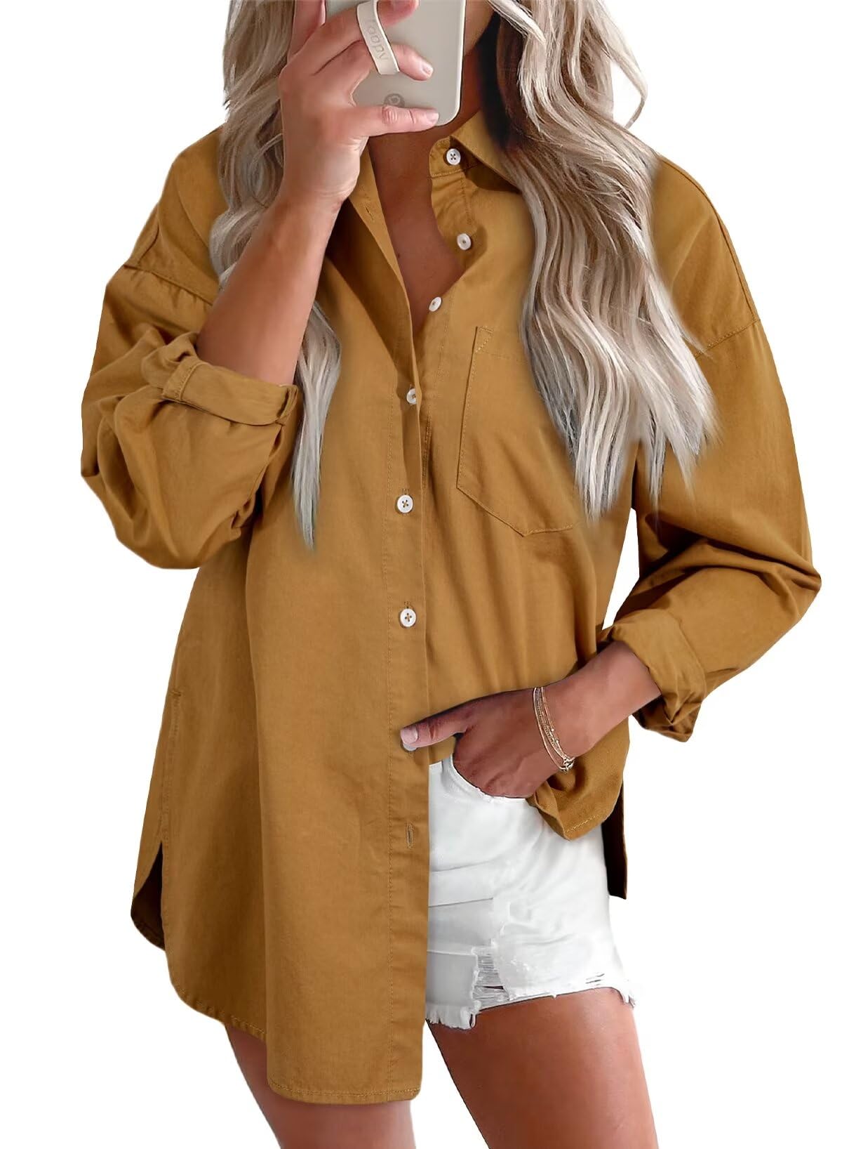 Astylish Women Denim Shirts Button Down Blouse Tops