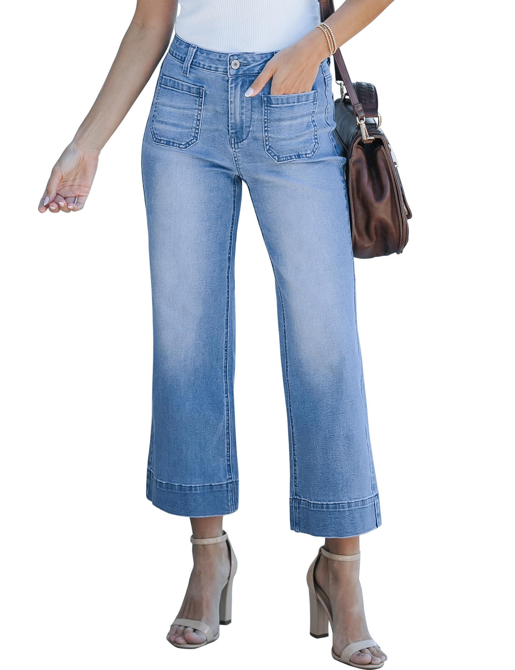 luvamia Wide Leg Jeans for Women Trendy High Waisted Crop Flare Jeans Pants
