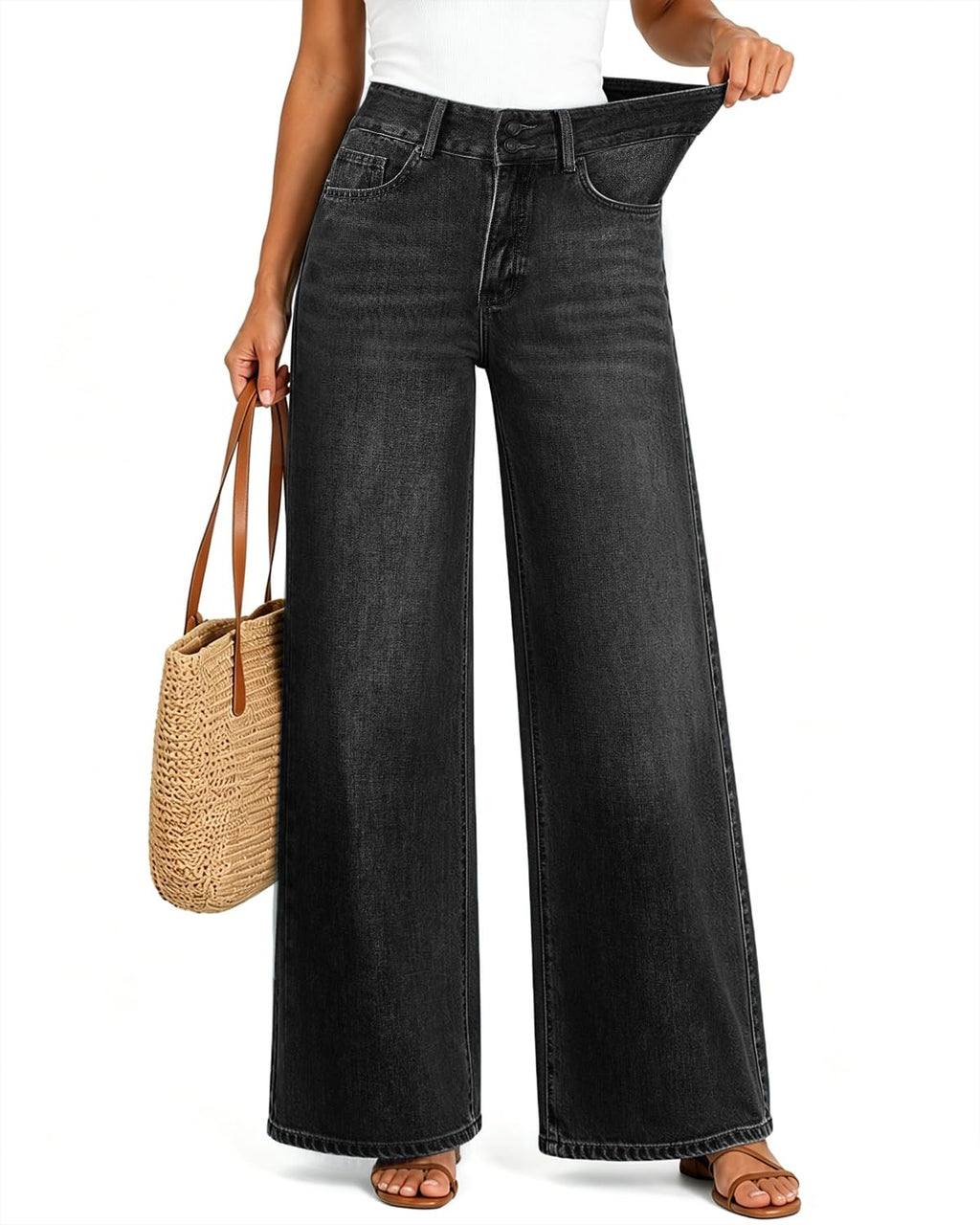 Women's High Waisted Wide Leg Jeans Stretchy Baggy Pants Trendy Fit