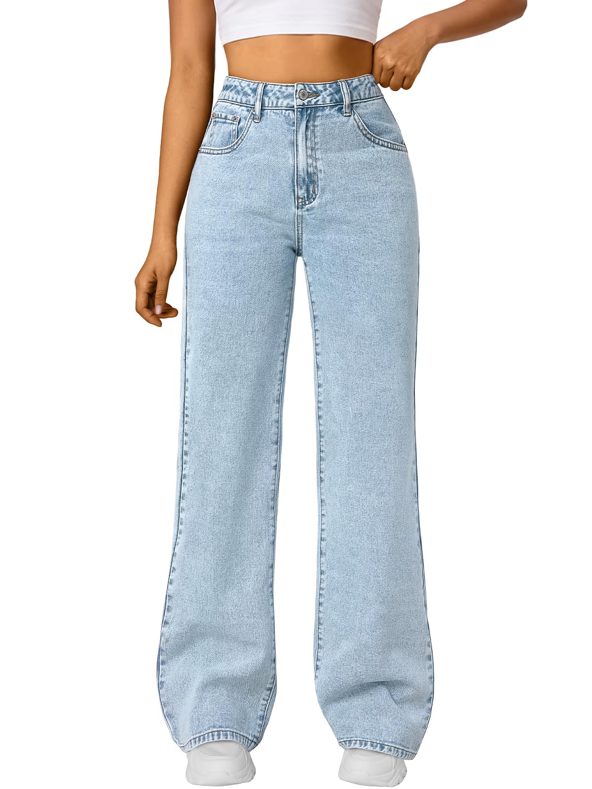 Trendy Queen Women High Waisted Straight Wide Leg Jeans Stretch Baggy Pants