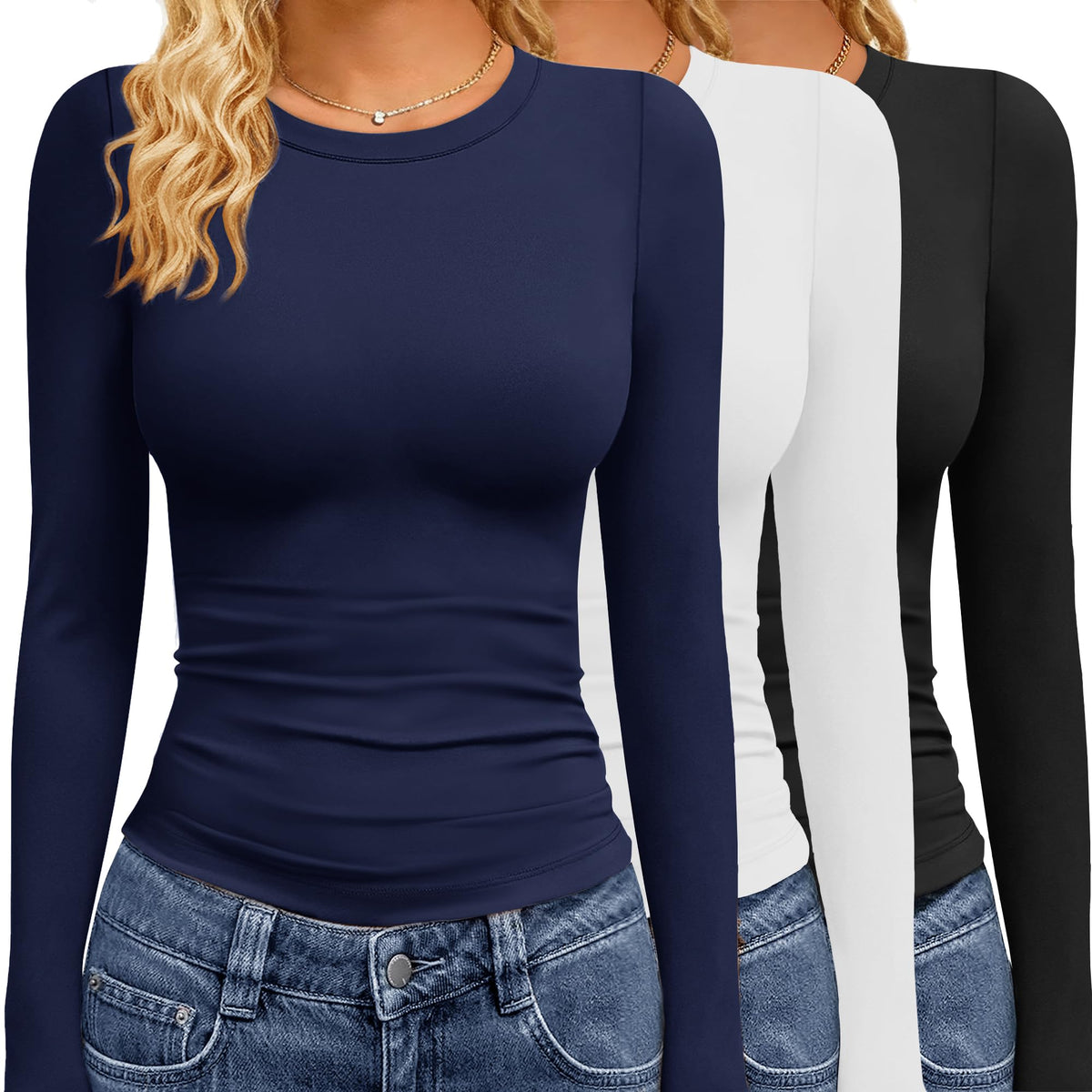 GAYHAY 3 Pack Womens Long Sleeve T Shirts Crew Neck Fall Winter Top 2026