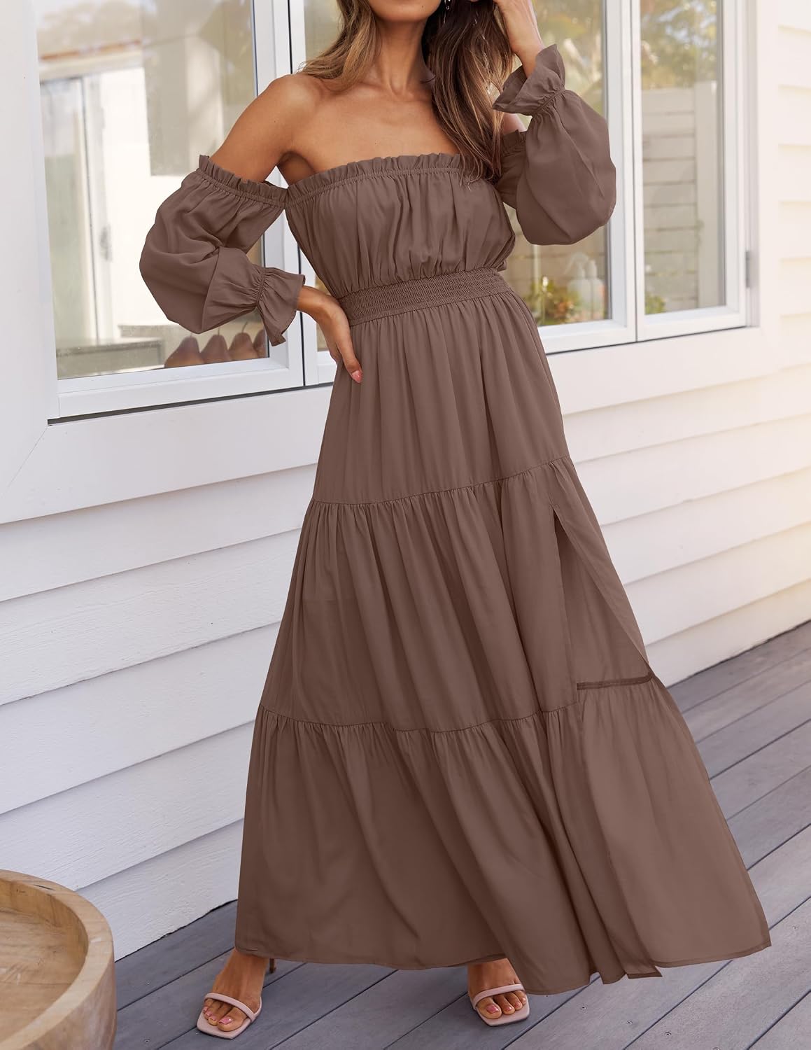 ZESICA Womens Fall Long Sleeve Boho Off Shoulder Maxi Dresses