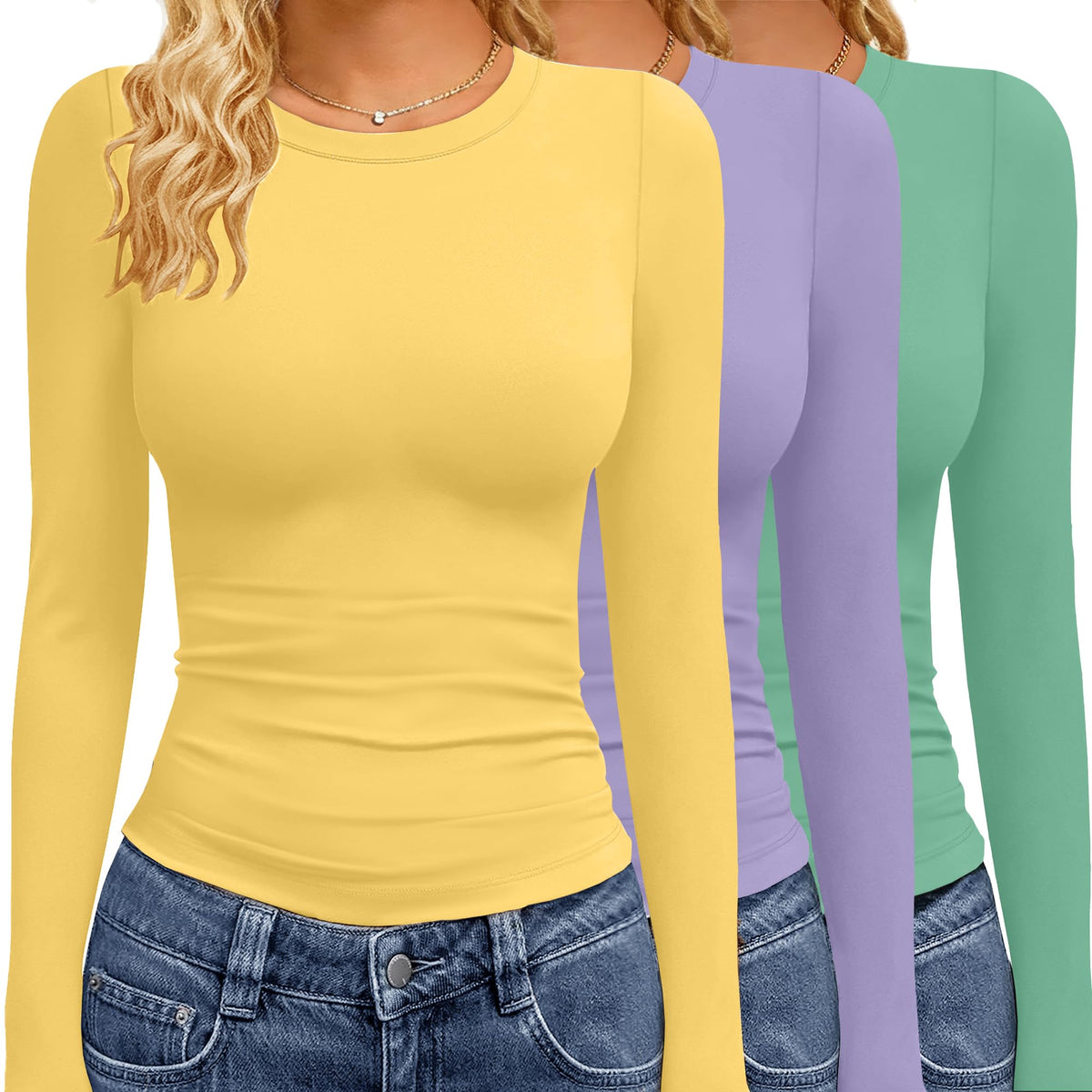 GAYHAY 3 Pack Womens Long Sleeve T Shirts Crew Neck Fall Winter Top 2026