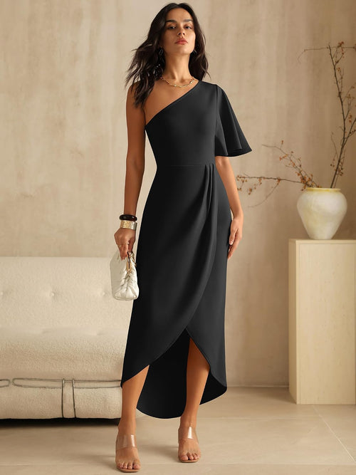 ANRABESS Women One Shoulder Formal Wedding Guest Dress
