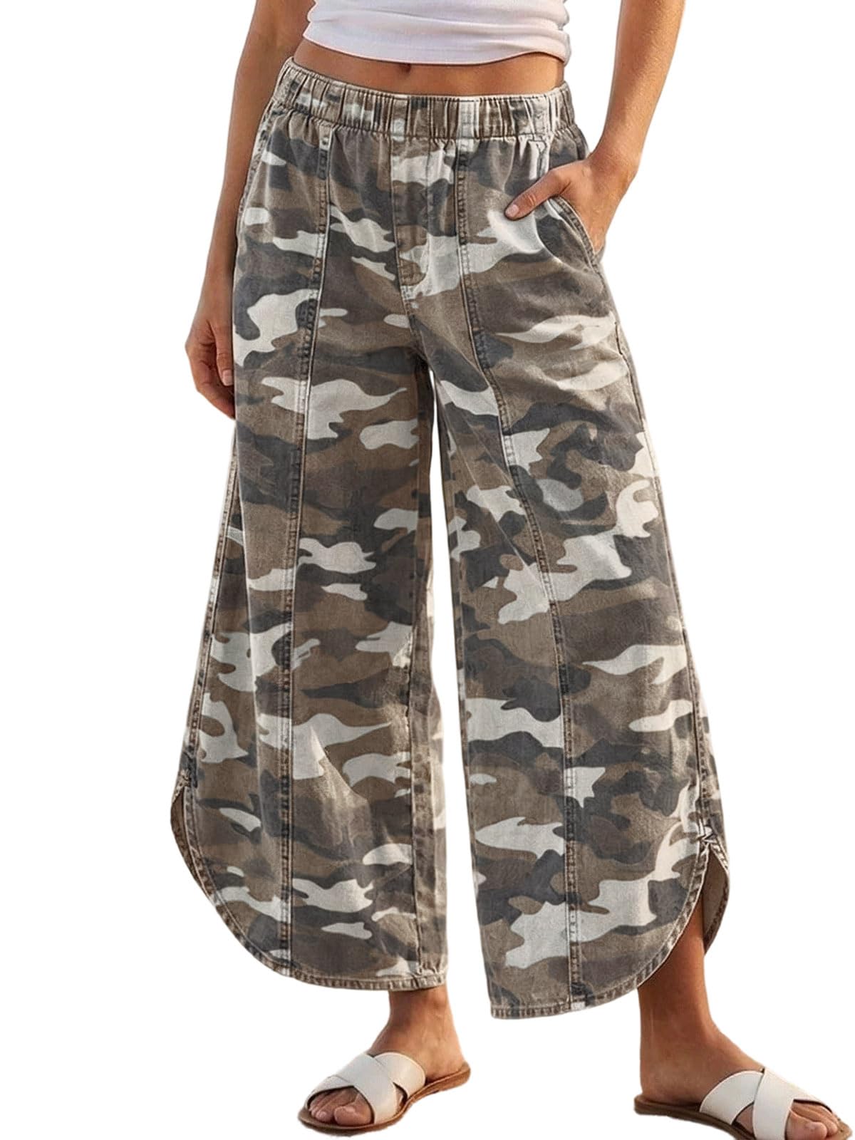 CHARTOU Women Y2k Wide Leg Jeans Elastic Waist Tulip Hem Casual Cropped Ankle Lenght Denim Pants