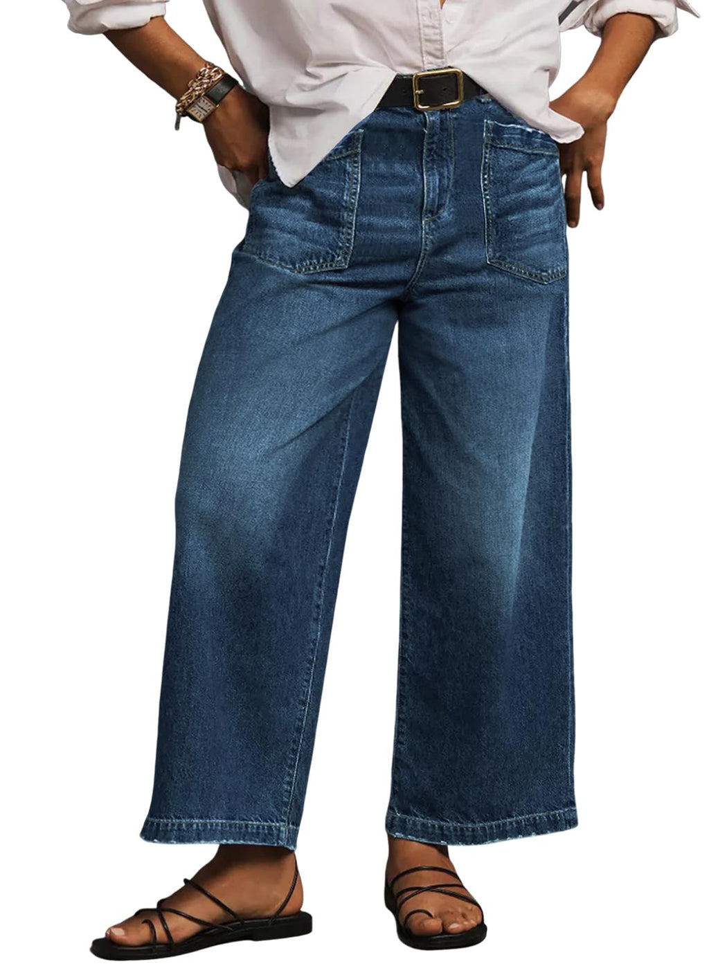Eytino Plus Size Jeans for Women High Waisted Wide Leg Jeans Trendy Baggy Loose Stretchy Denim Pants with Pockets(1X-5X)