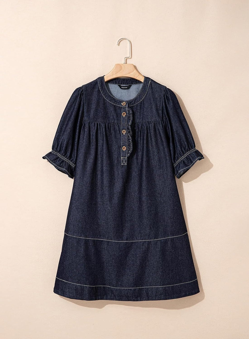 Dokotoo Women's Denim Dress Ruffle Short Sleeve Button Cowgirl Jean Dress