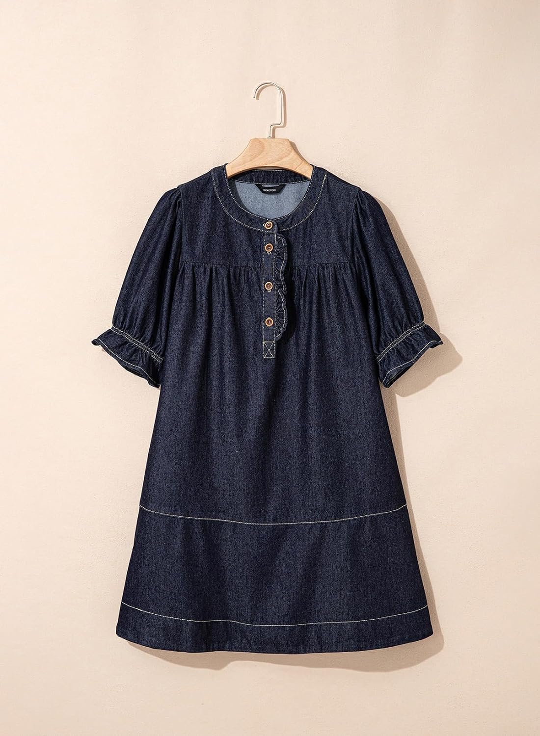 Dokotoo Women's Denim Dress Ruffle Short Sleeve Button Cowgirl Jean Dress