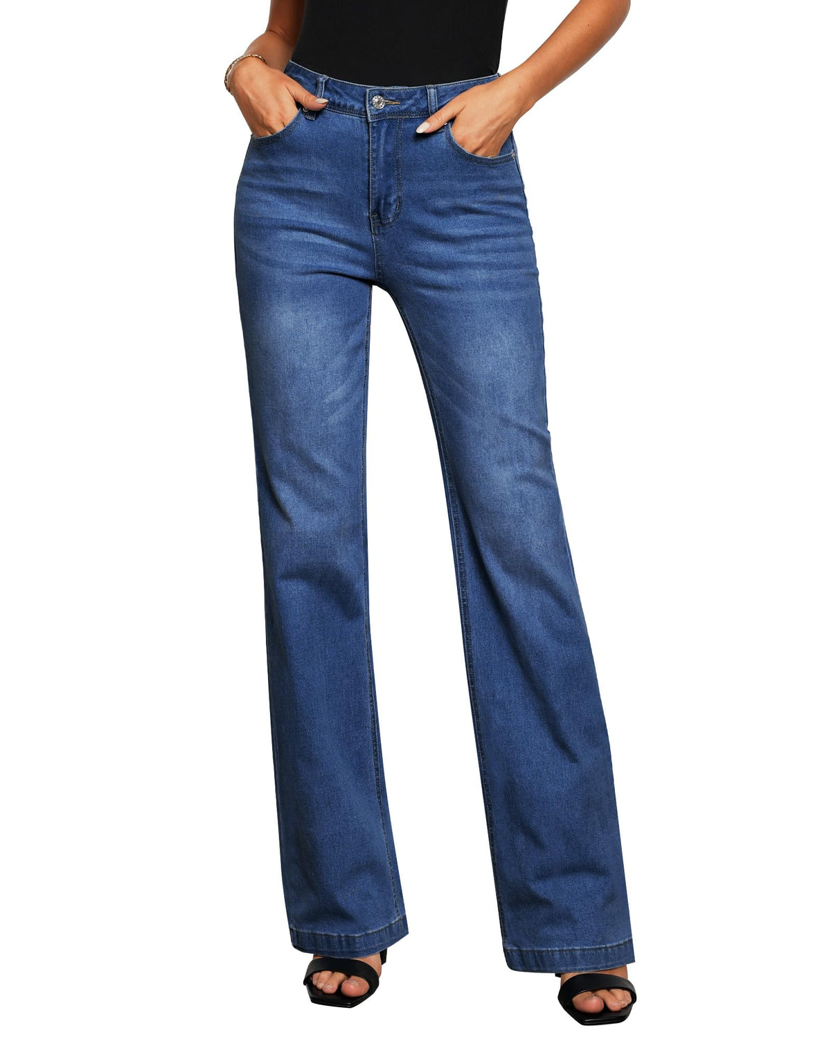 GRAPENT Flare Jeans for Women High Rise Wide Leg Baggy Stretchy Denim Pants
