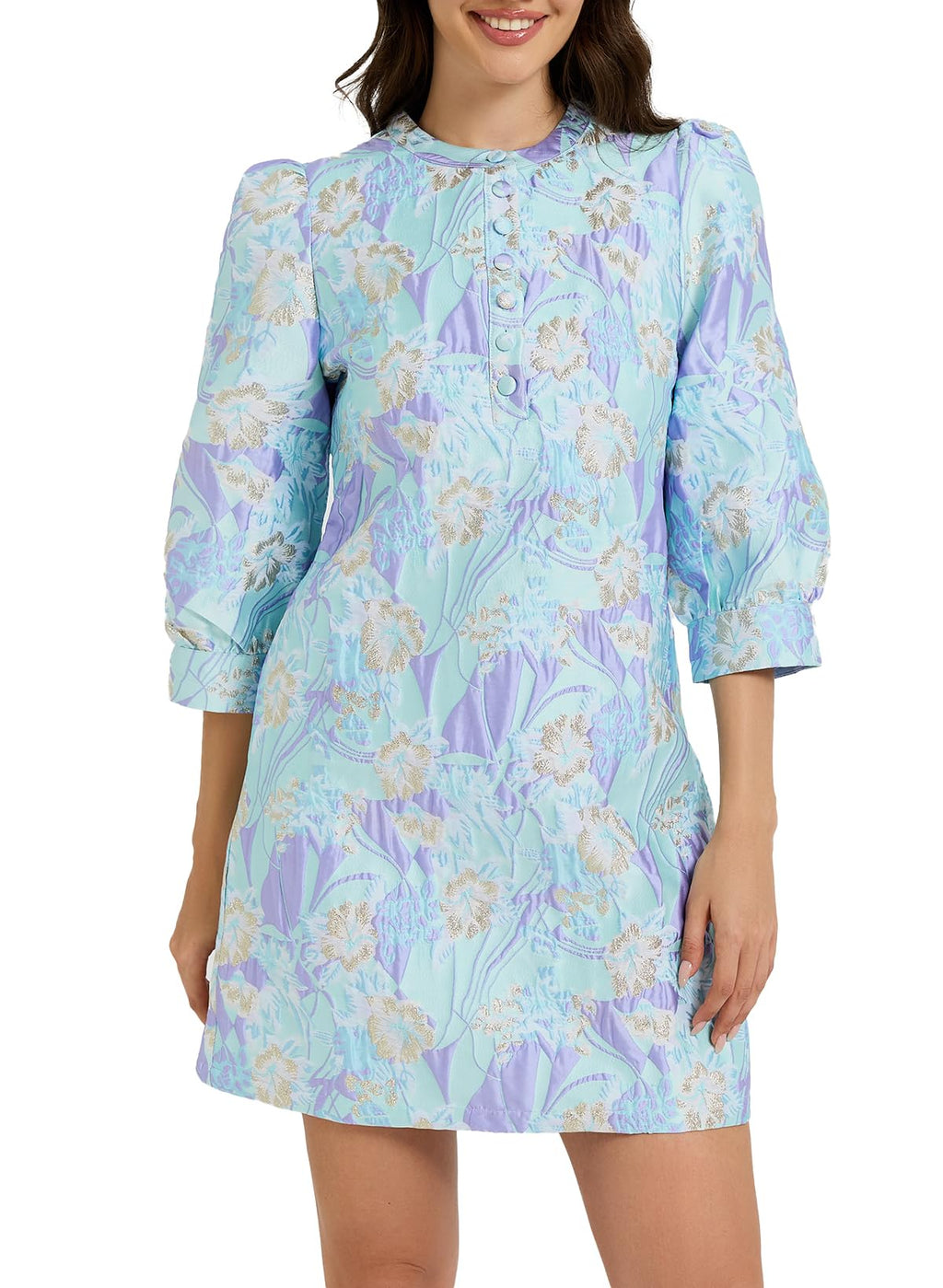 Ladyful Women's Floral Jacquard Dress Cocktail Mini Shift Dresses