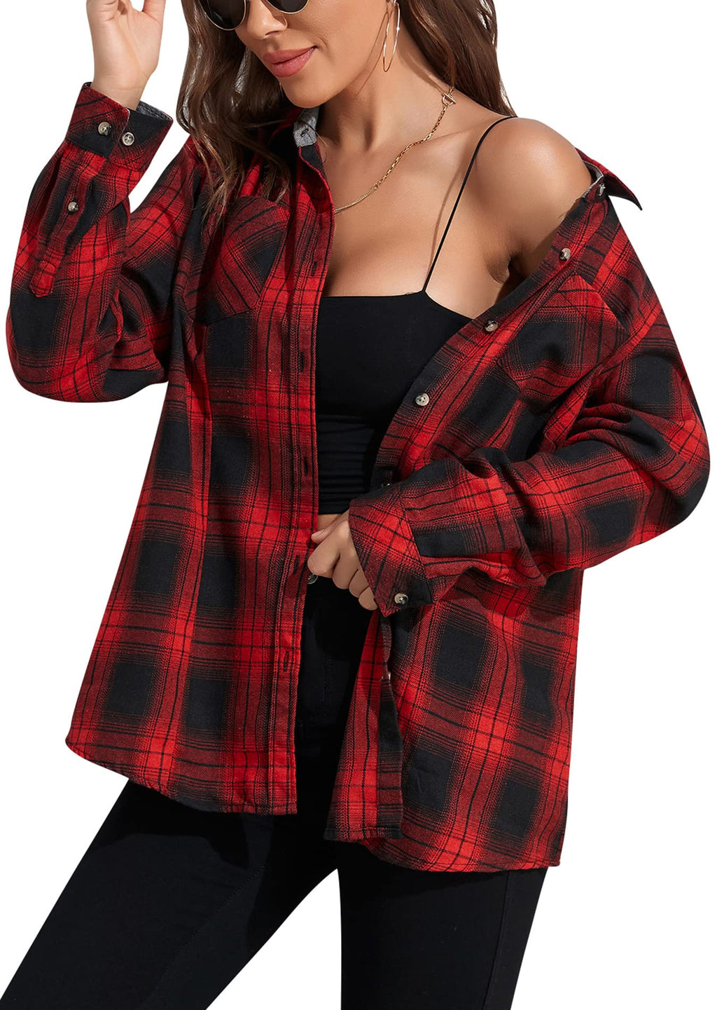 KevaMolly Plaid Flannel Shirts for Women Long Sleeve