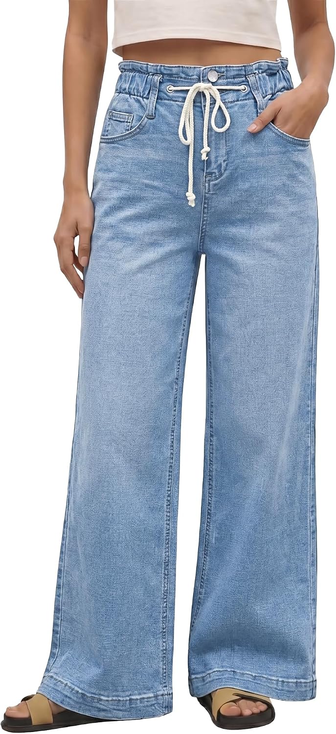 GRAPENT Wide Leg Jeans for Women Stretch High Wasited Elastic Waist Bell Bottom Baggy Y2K Pants