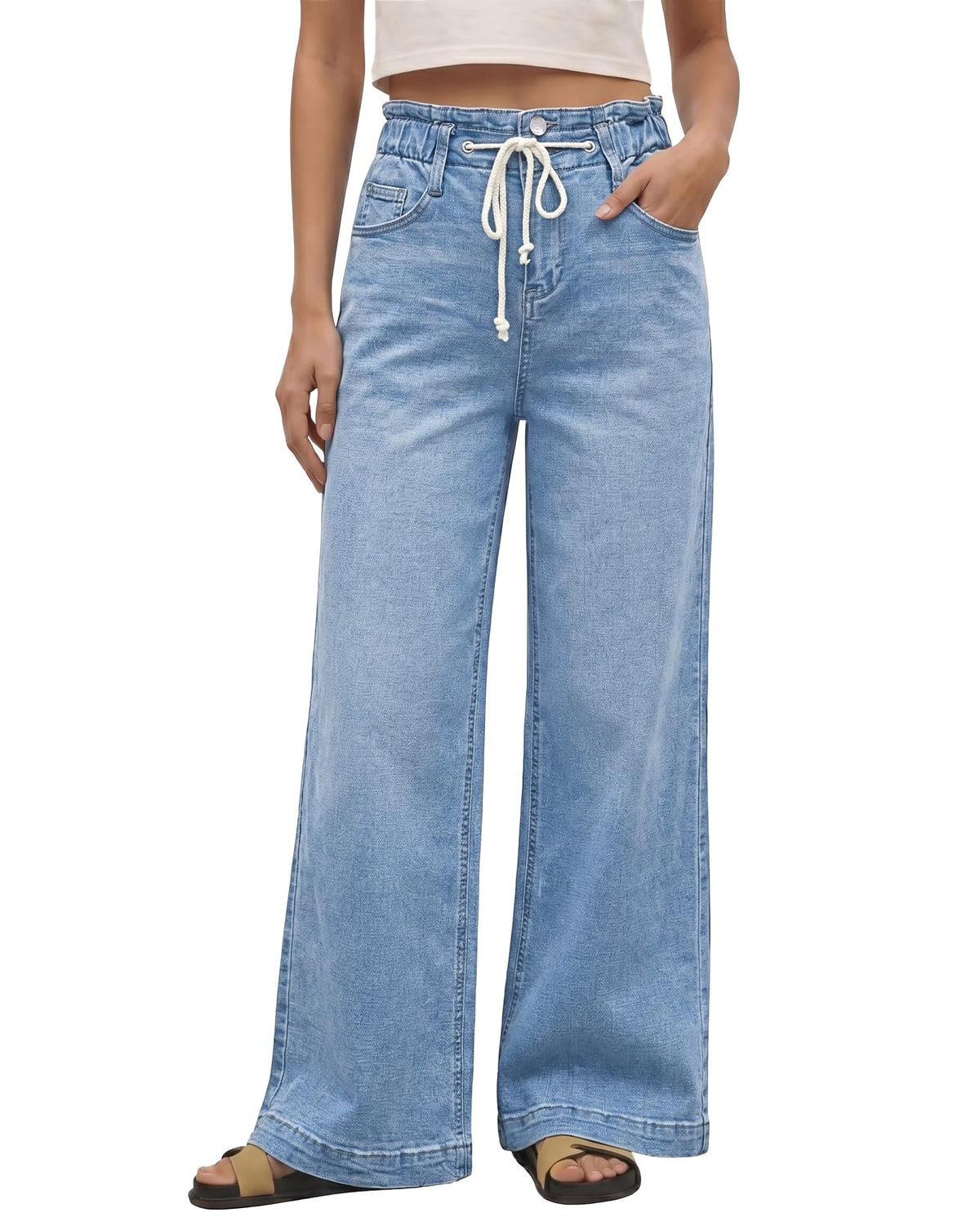 GRAPENT Wide Leg Jeans for Women Stretch High Wasited Elastic Waist Bell Bottom Baggy Y2K Pants