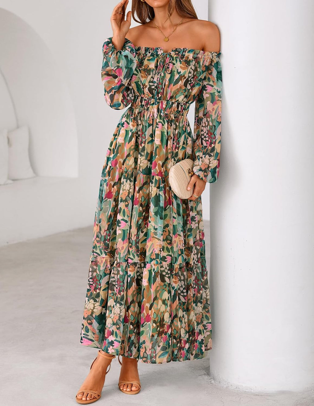 ZESICA Womens 2026 Fall Long Sleeve Floral Maxi Dress