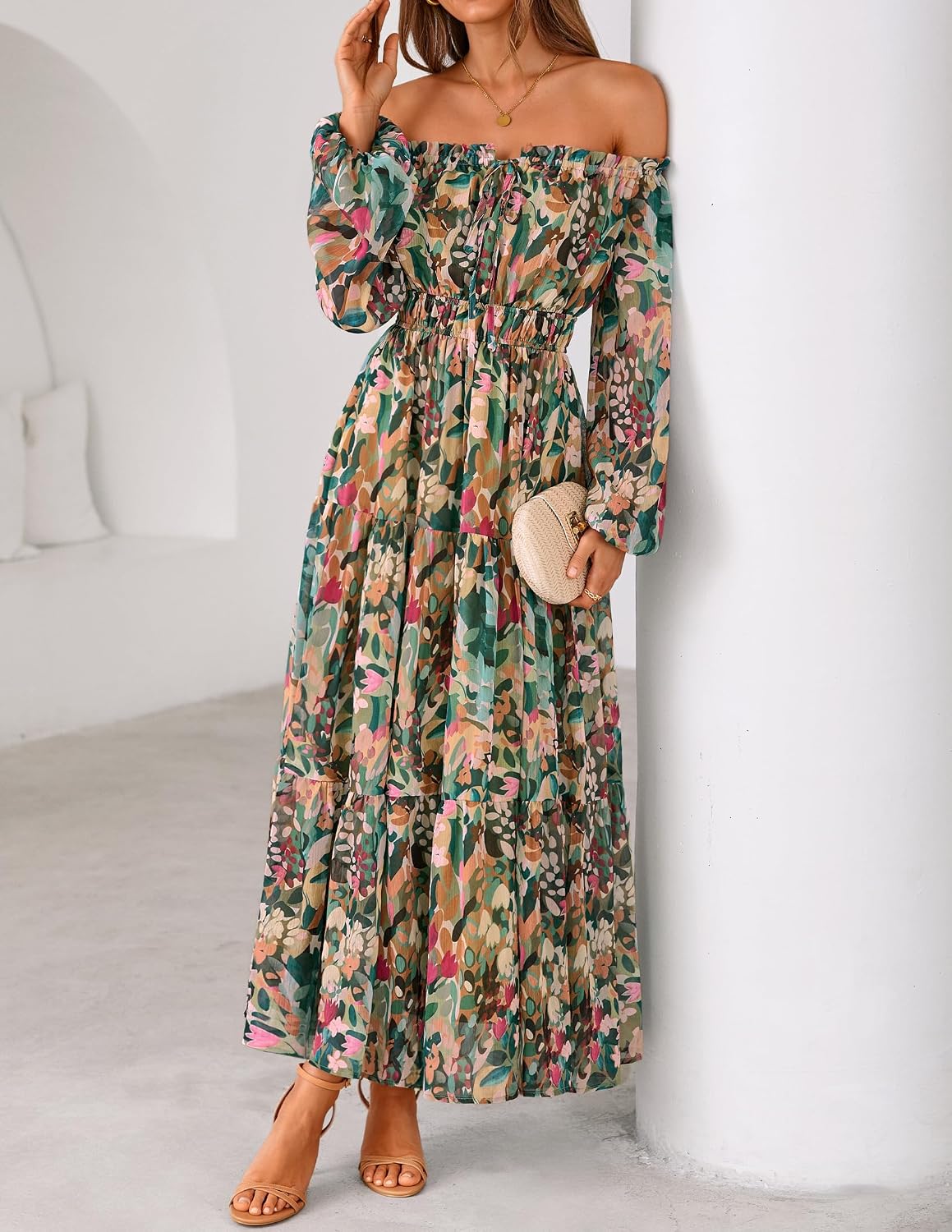 ZESICA Womens 2026 Fall Long Sleeve Floral Maxi Dress