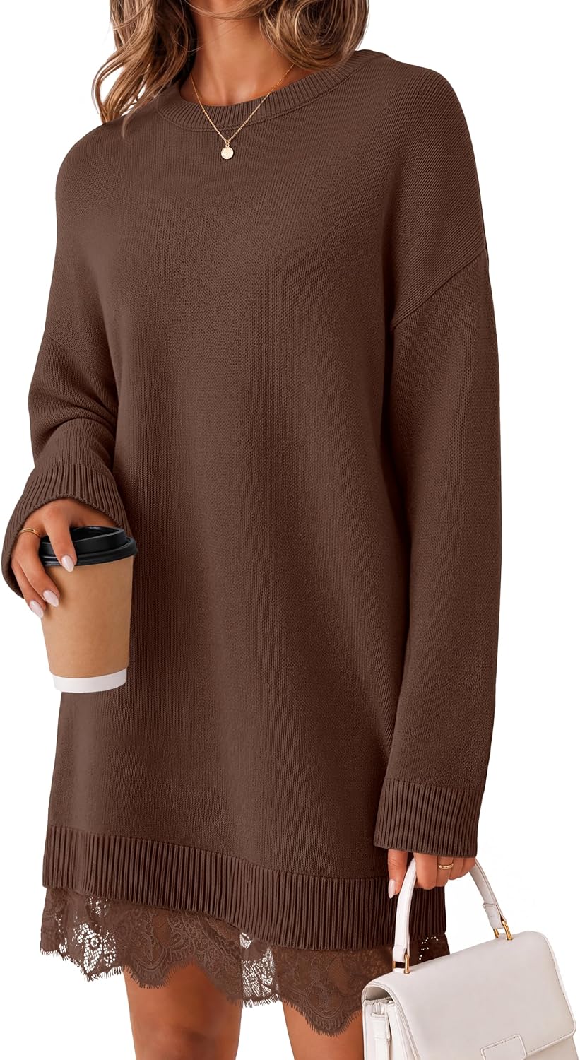 MEROKEETY Women's Fall Long Sleeve Lace Oversized Casual Knit Sweater Dress