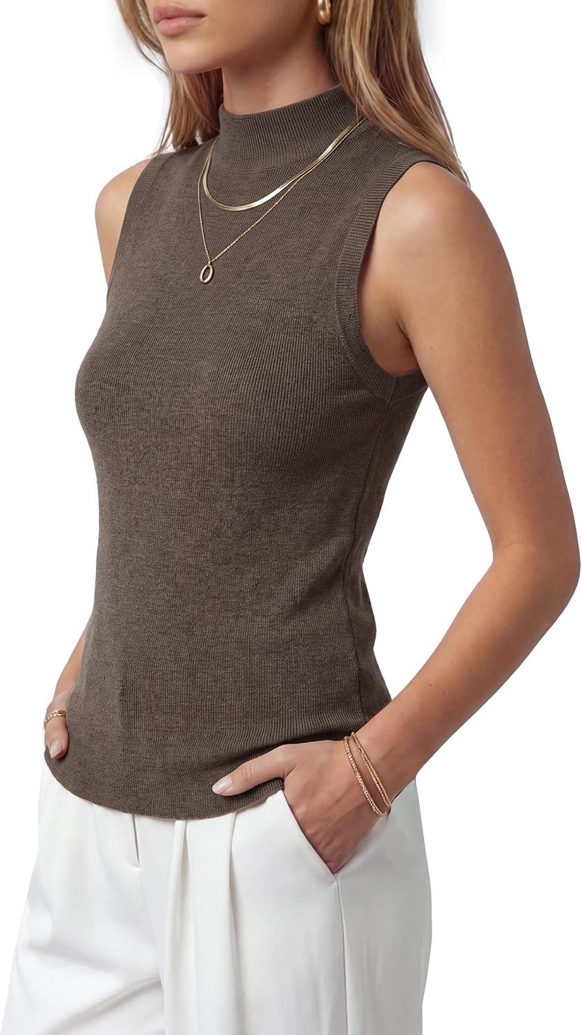 Arach&Cloz Women's Wool Blend Mock Neck Fall Business Casual Sweater Tank