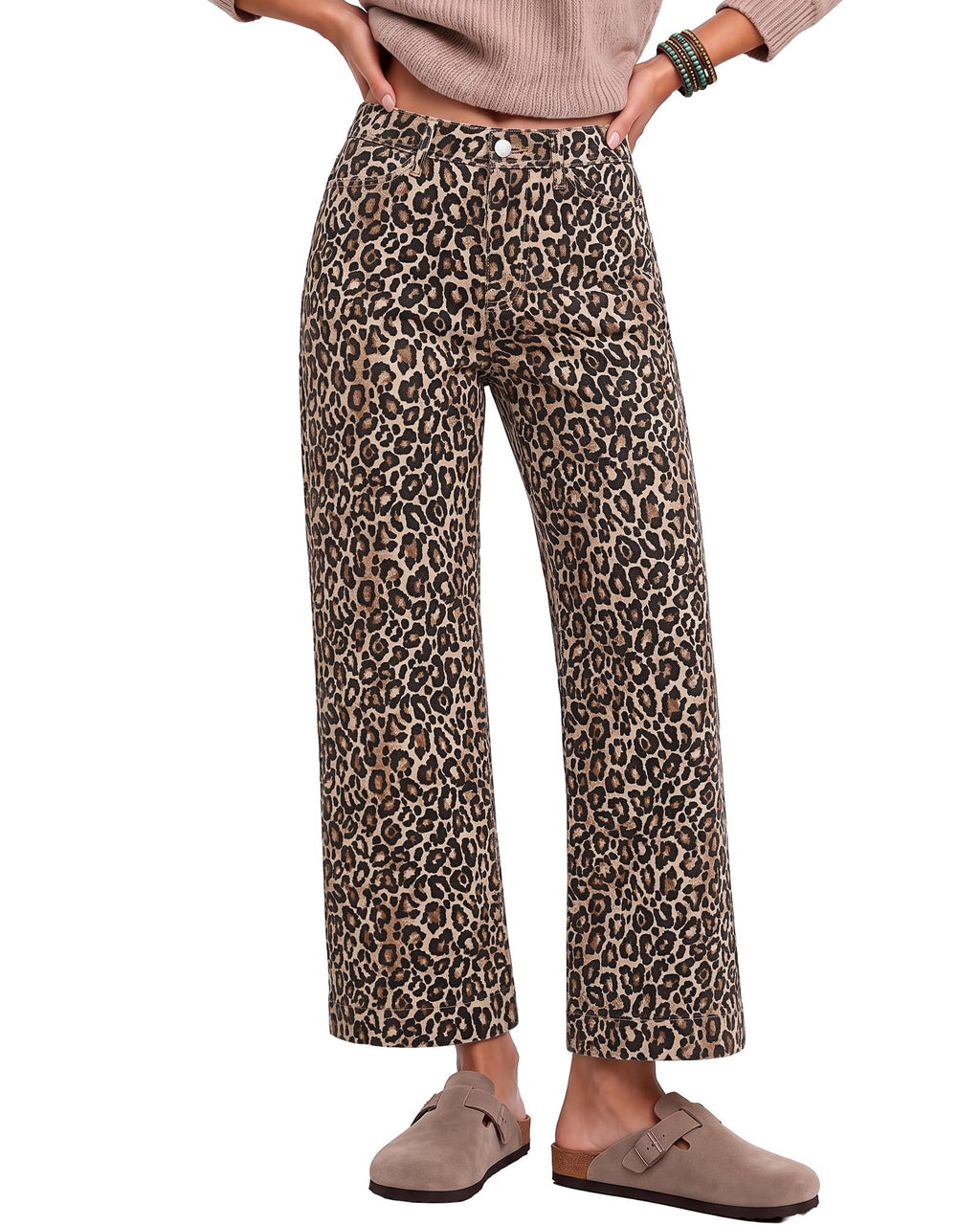 luvamia Wide Leg Jeans for Women Leopard Cheetah Print Ankle Denim Pants