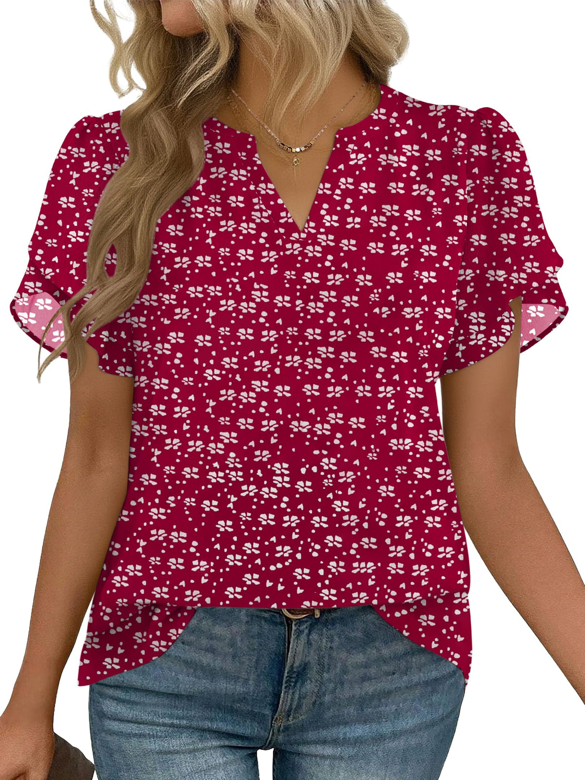 Zeagoo Womens Dressy Casual Chffon Shirts Short Sleeve V Neck Work Blouse