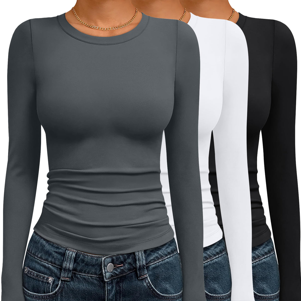 AUTOMET 3 Pack Womens Long Sleeve Basic Shirts Underscrub Compression Tops