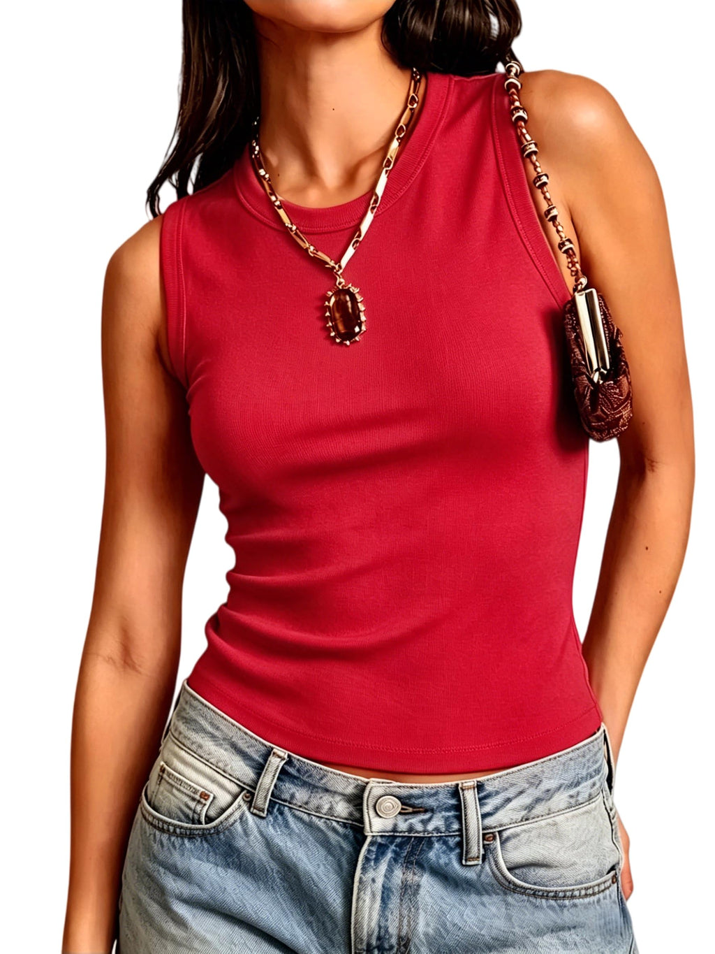 Meetrendi Women's Premium Cotton Tank Top Sleeveless Fitted Crop Basic Top