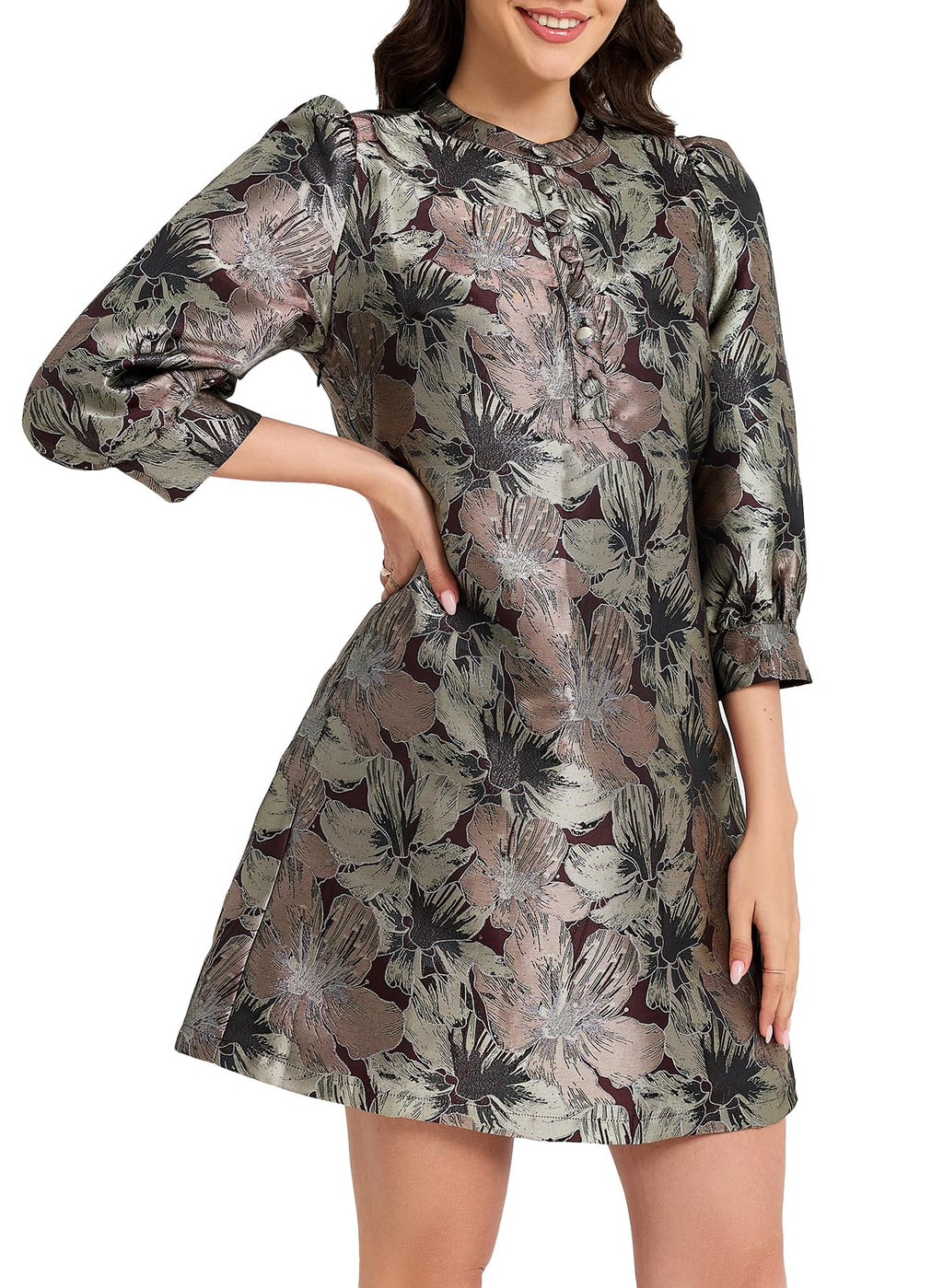 Ladyful Women's Floral Jacquard Dress Cocktail Mini Shift Dresses
