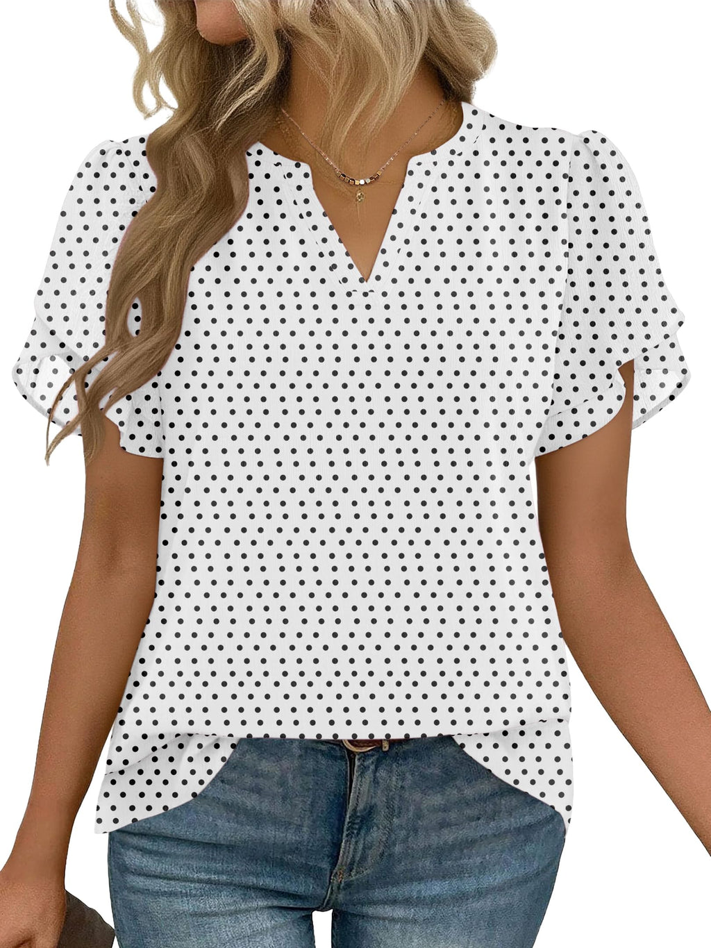 Zeagoo Womens Dressy Casual Chffon Shirts Short Sleeve V Neck Work Blouse