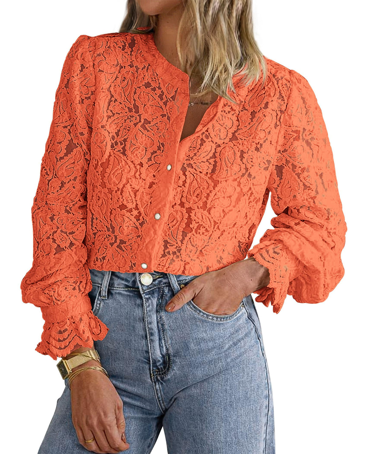 PRETTYGARDEN Women's Fall Trendy Long Sleeve Lace Tops