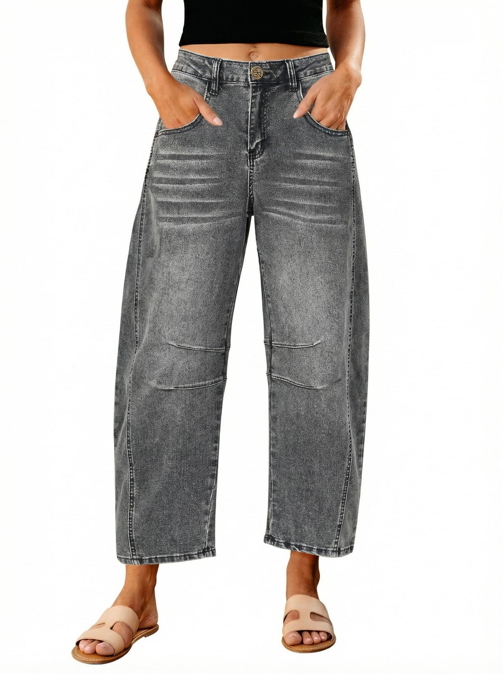 GRAPENT Barrel Jeans for Women High Waist Baggy Cropped Stretch Denim Pants