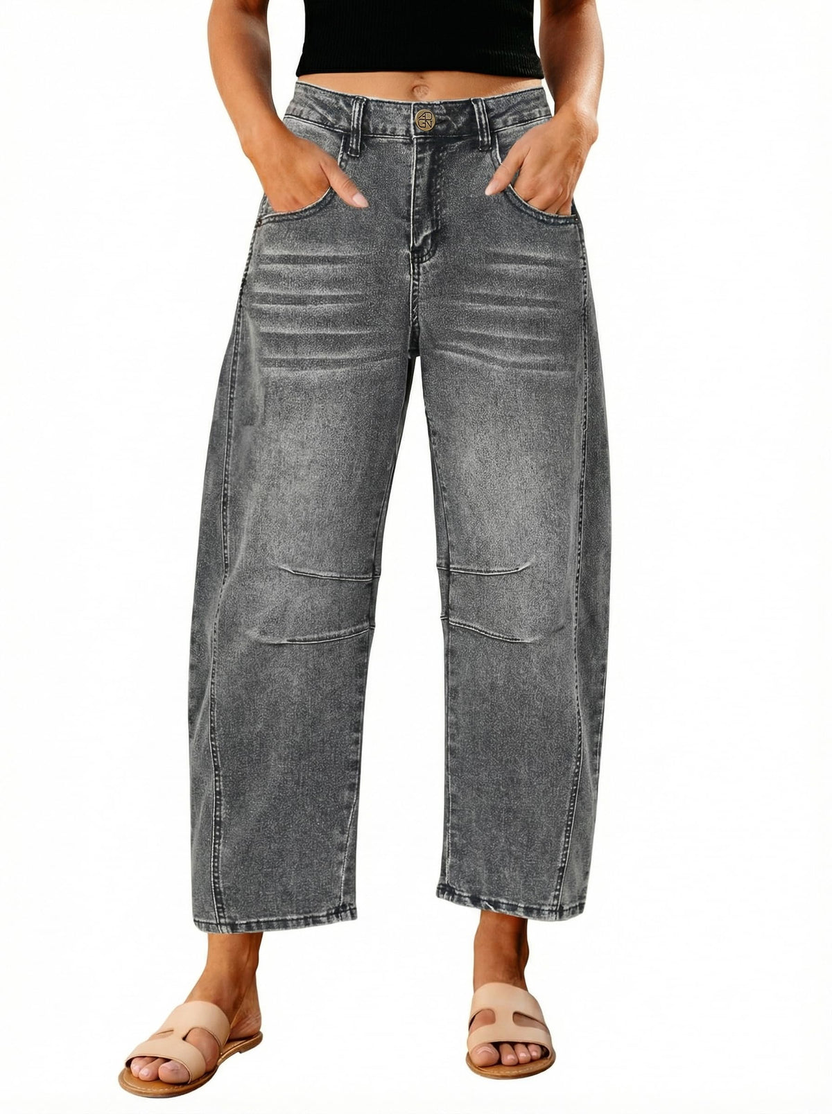 GRAPENT Barrel Jeans for Women High Waist Baggy Cropped Stretch Denim Pants