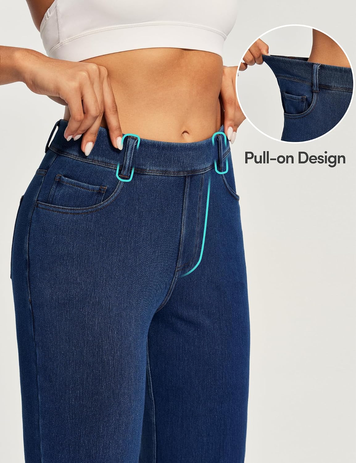 Stretchy Straight Leg Jeans for Women Pull On High Waisted Trendy Denim