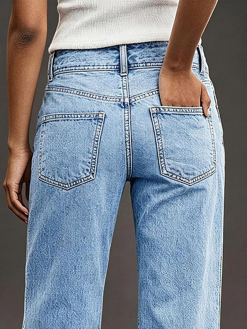 Flamingals Straight Leg Mid Waist Jeans for Women Wide Trendy