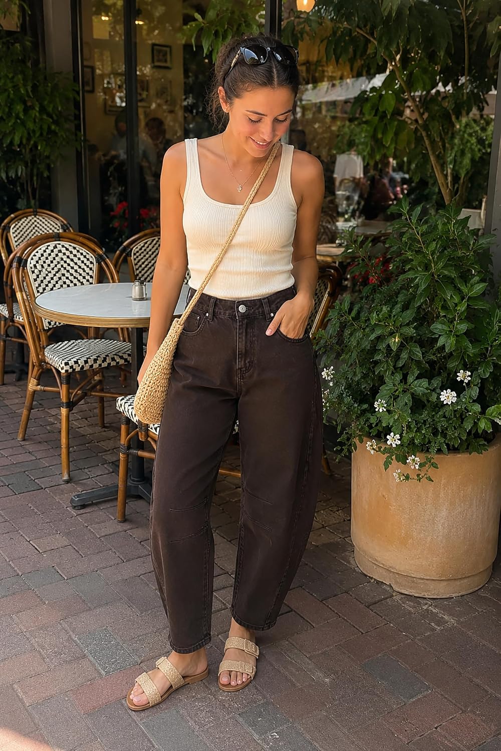 Women's High Waisted Stretch Barrel Leg Jeans Cropped Ankle Pants